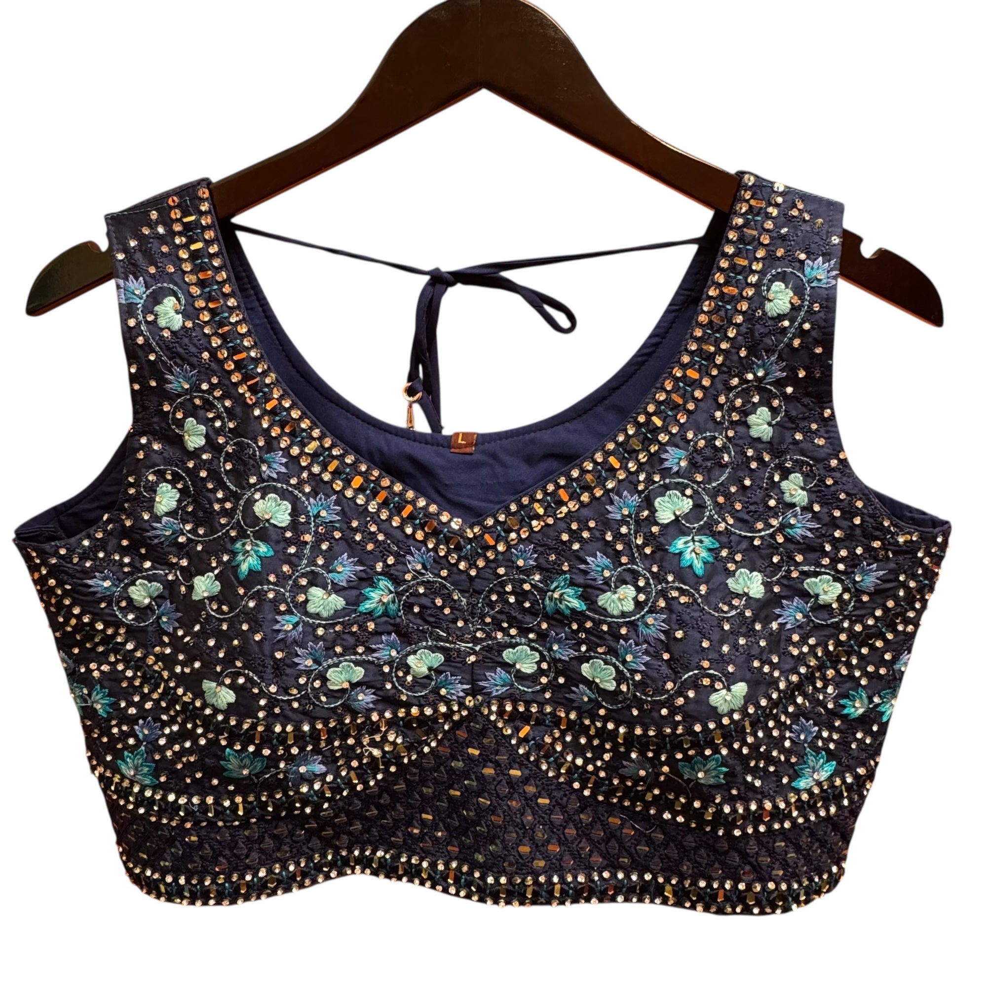 Turquoise Navy Mirror Bandhani Lehenga Set