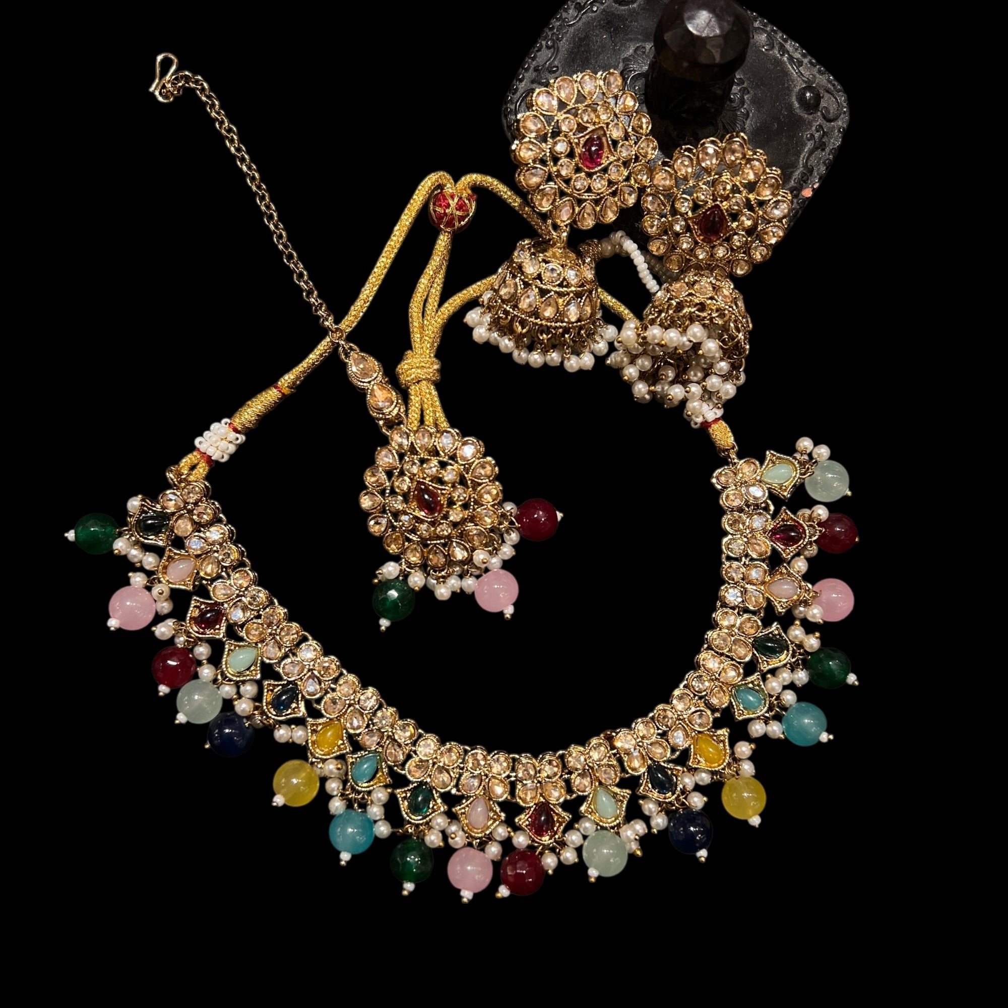 Polki Jhumka Necklace Sets-Colors