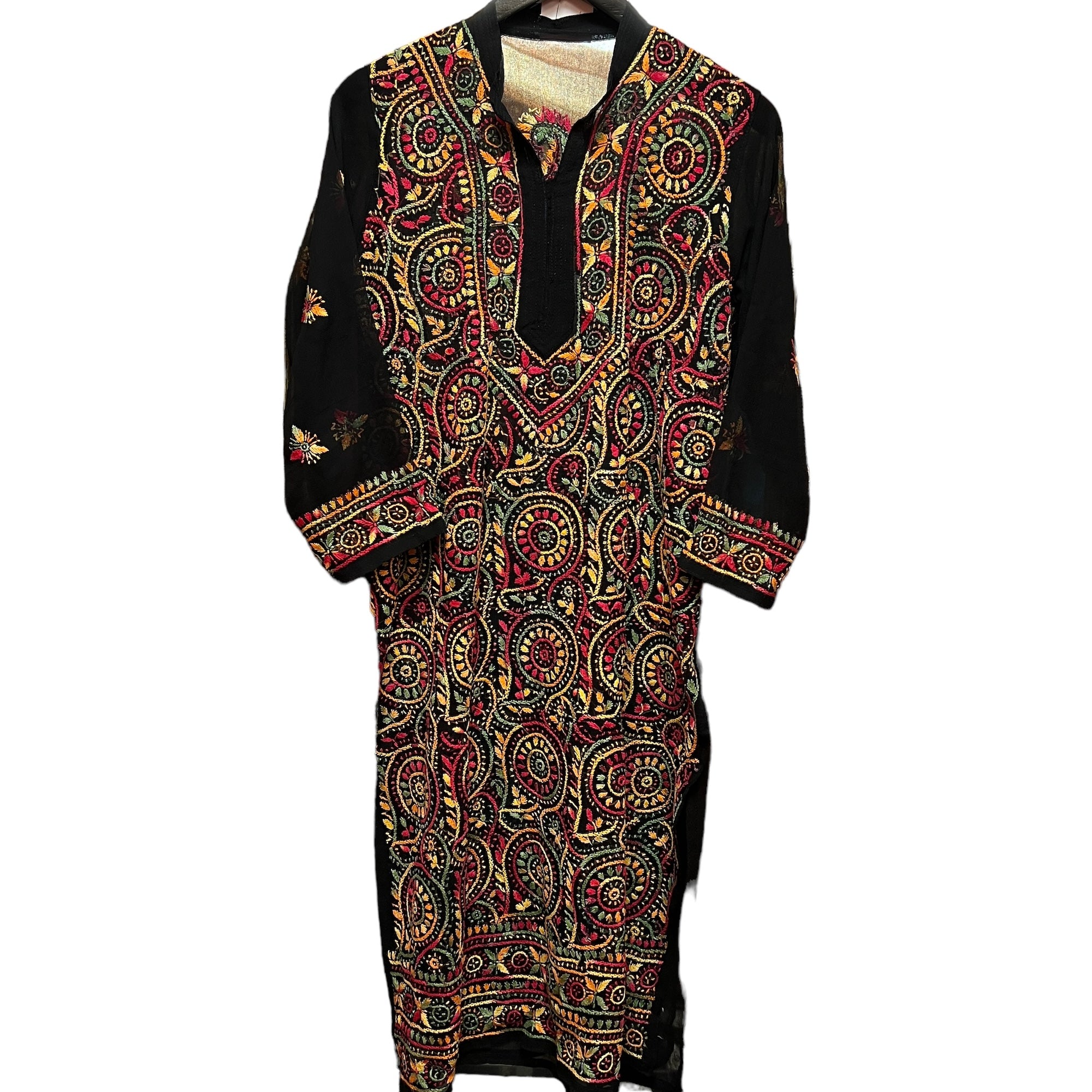 Multicolor Georgette Embroidered Kurta-Size 34 - Vintage India NYC