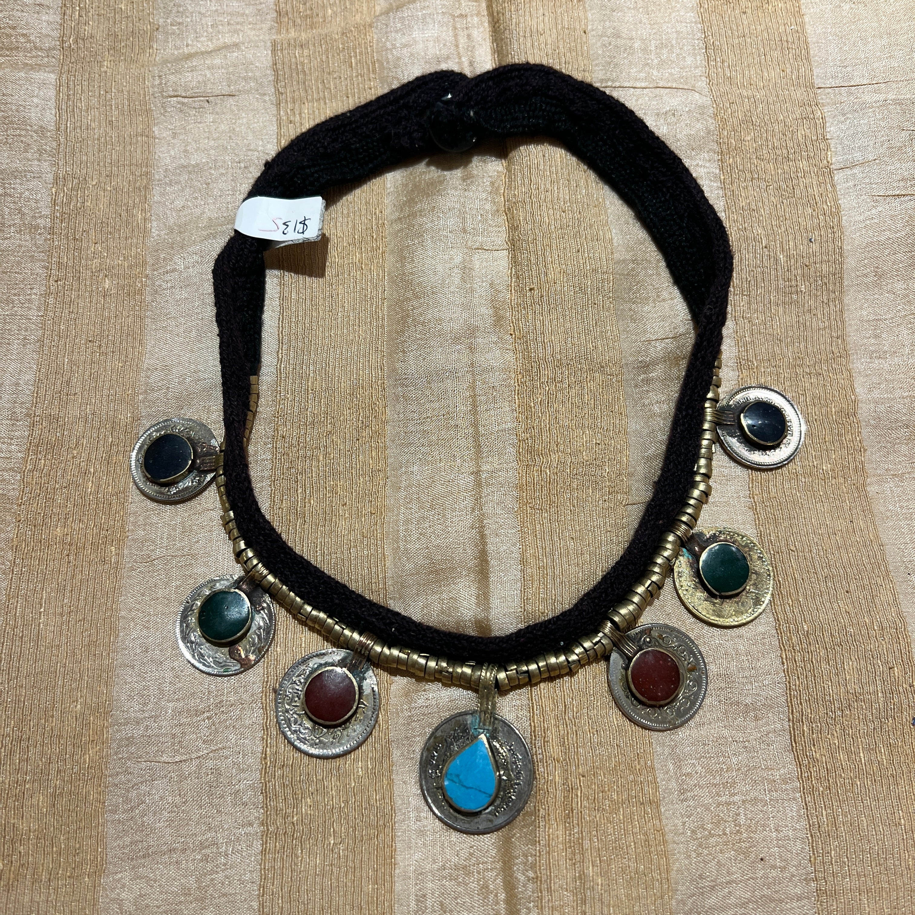 Afghani Round Coin Silver Metal Necklace-Various