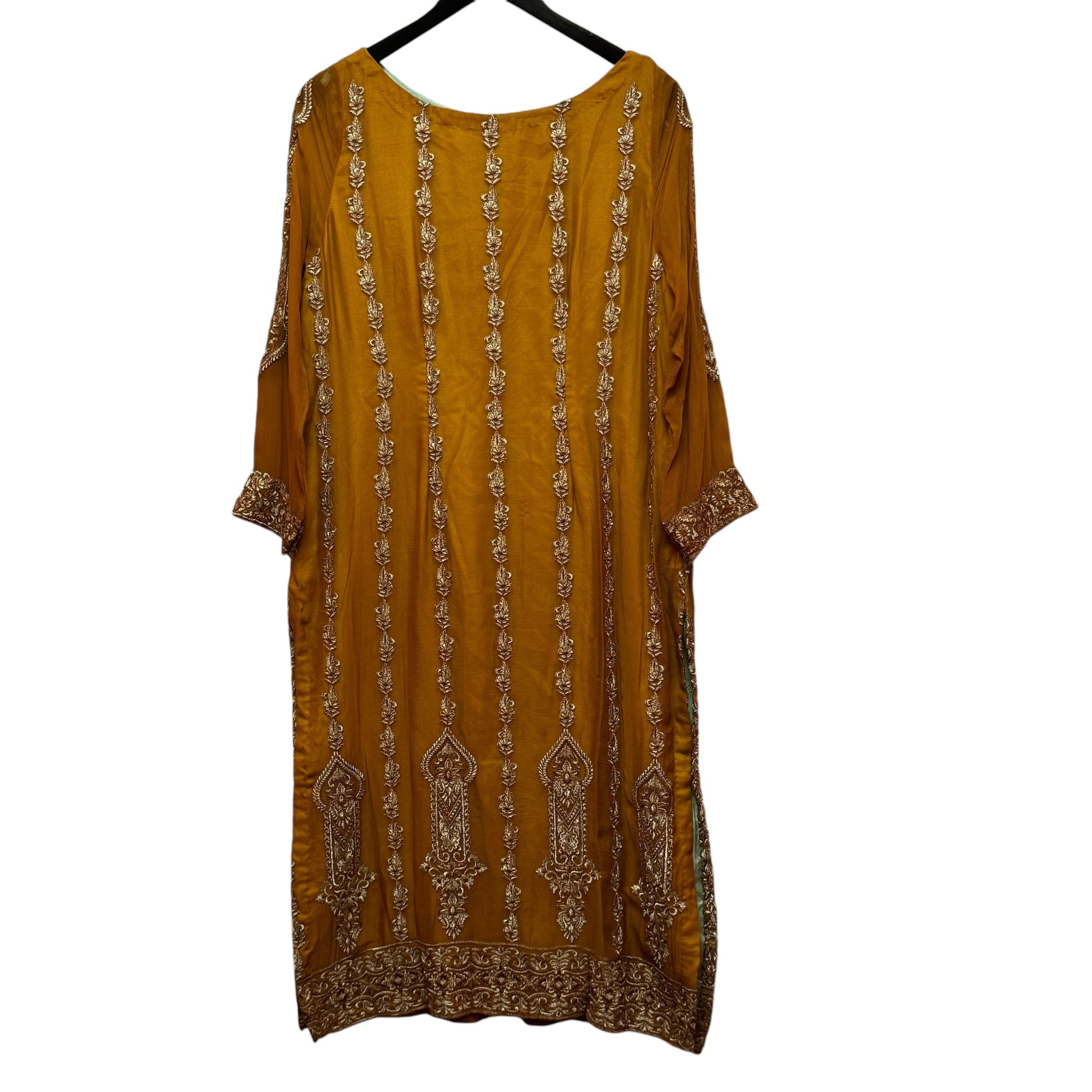 Mustard Gold Embroidered Kurta- Size 42 - Vintage India NYC