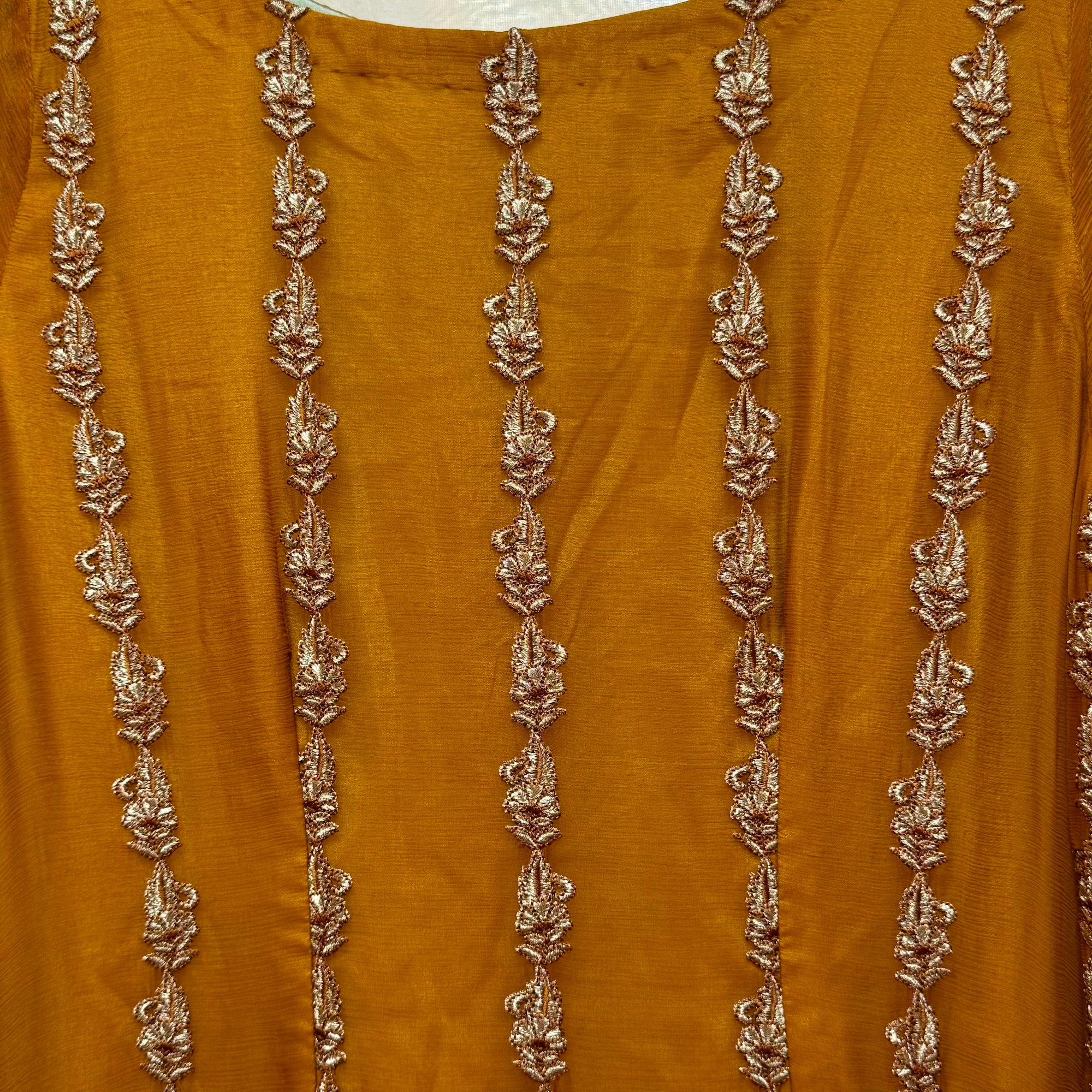 Mustard Gold Embroidered Kurta- Size 42 - Vintage India NYC