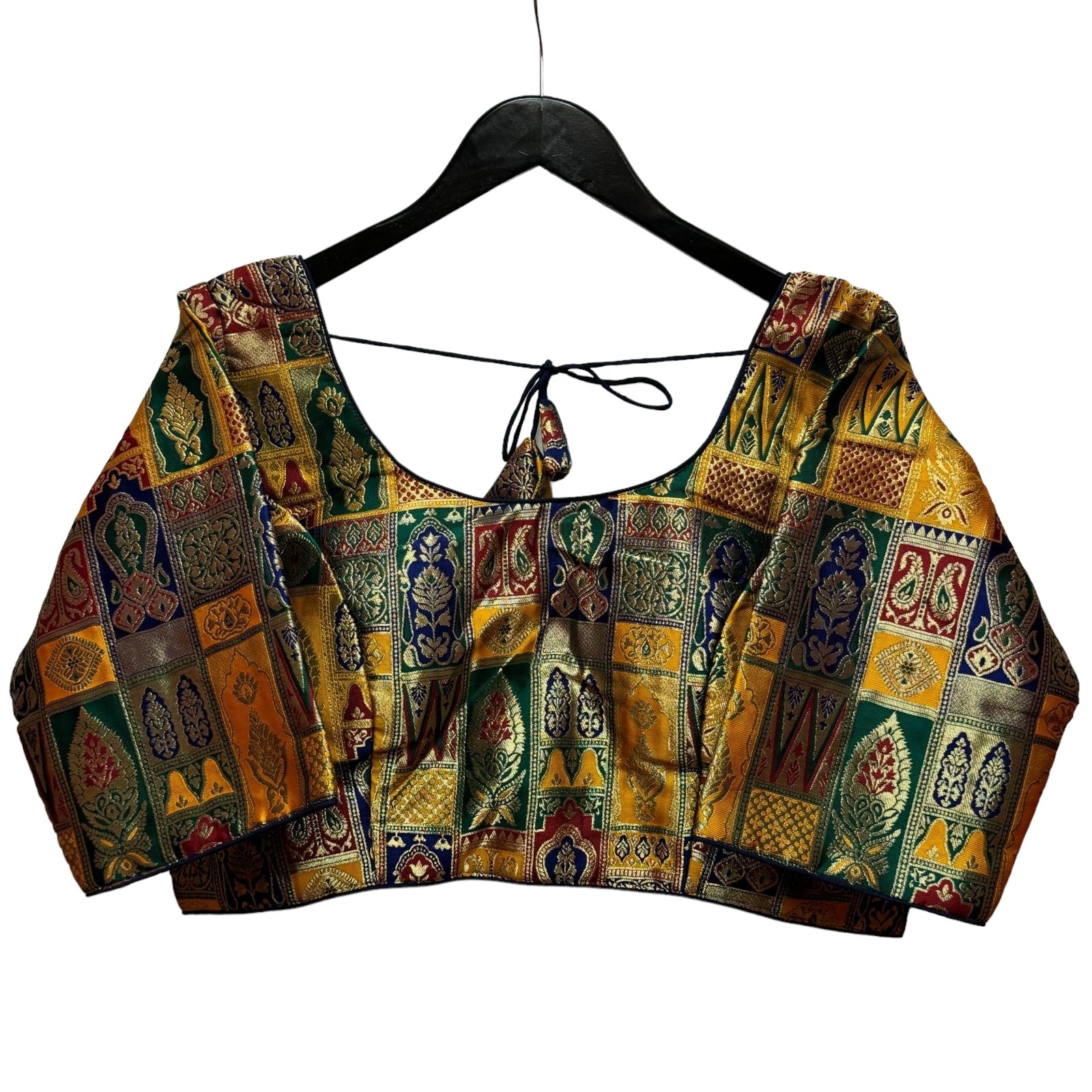 V Neck Patchwork Print Blouse Size 42-Many Colors - Vintage India NYC
