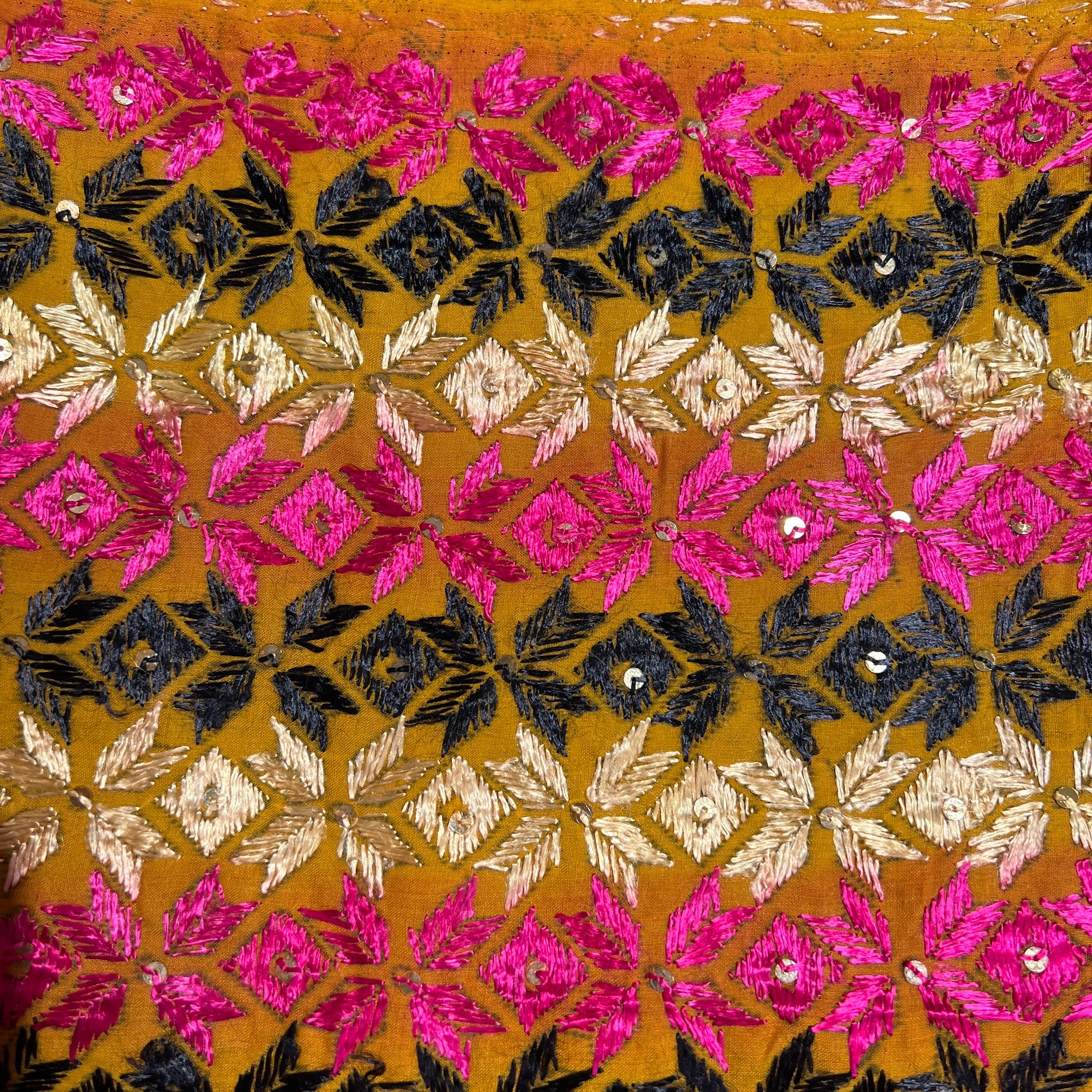 Phulkari Mustard Dupatta Scarf - Vintage India NYC