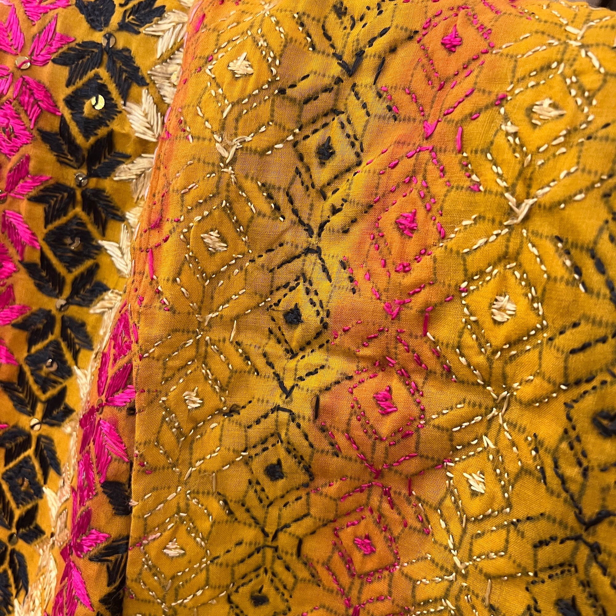 Phulkari Mustard Dupatta Scarf - Vintage India NYC