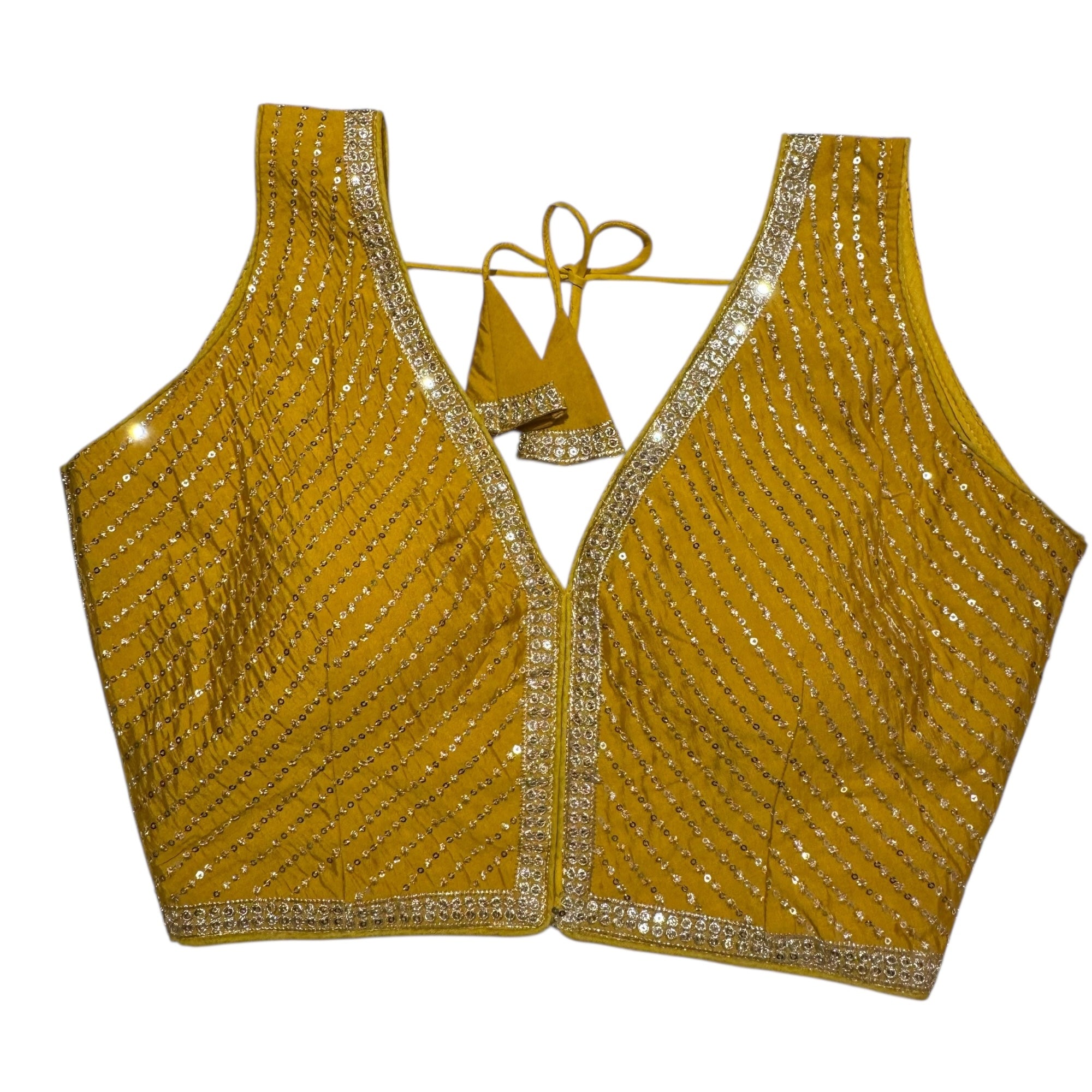 Sleeveless V Neck Sequin Choli Blouse -Size 38-Colors