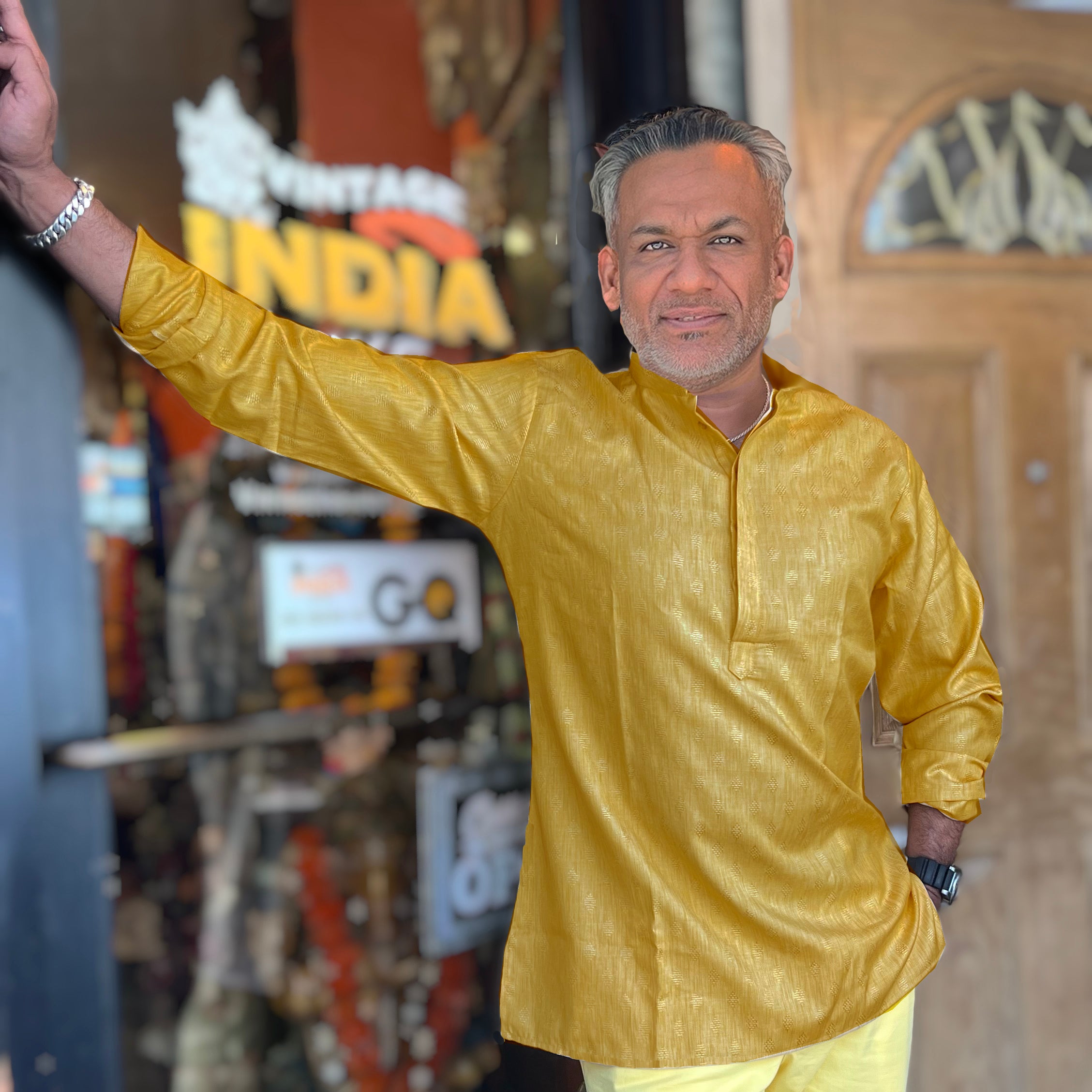 Diamond Band Collar Short Kurta- Various Colors - Vintage India NYC