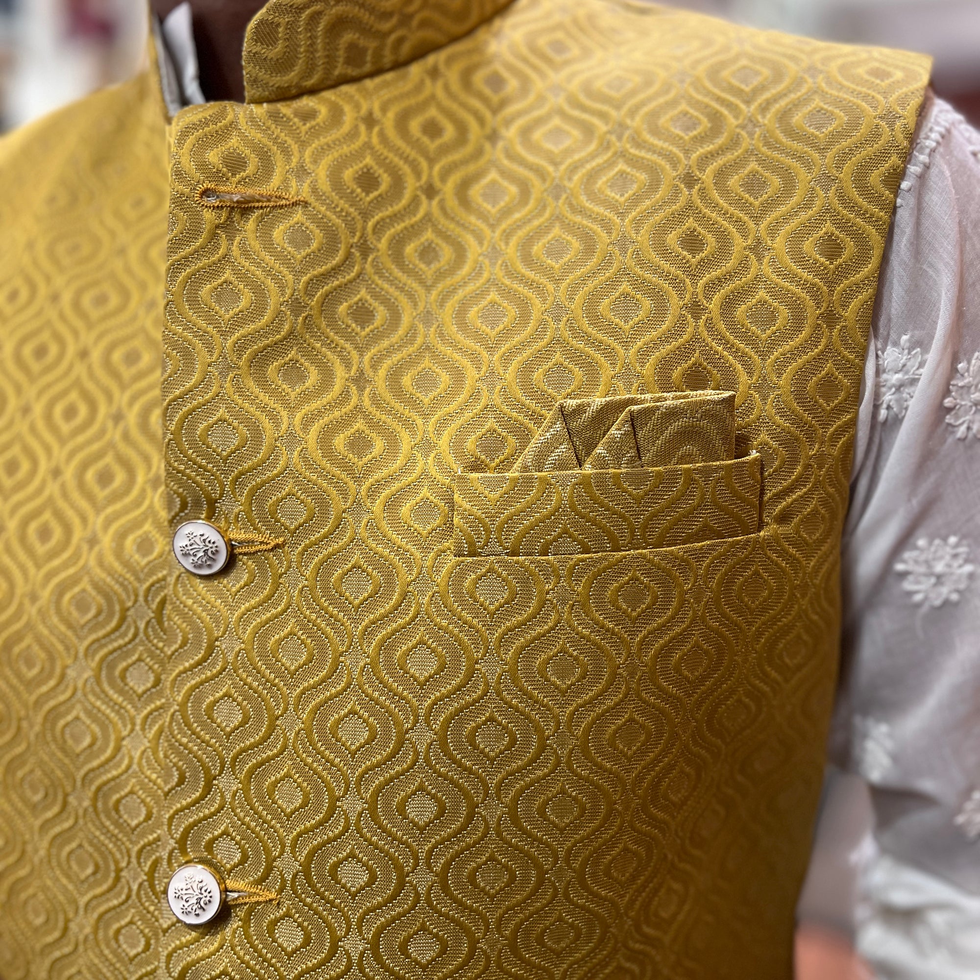 YD Mustard Jacquard Vest - Vintage India NYC