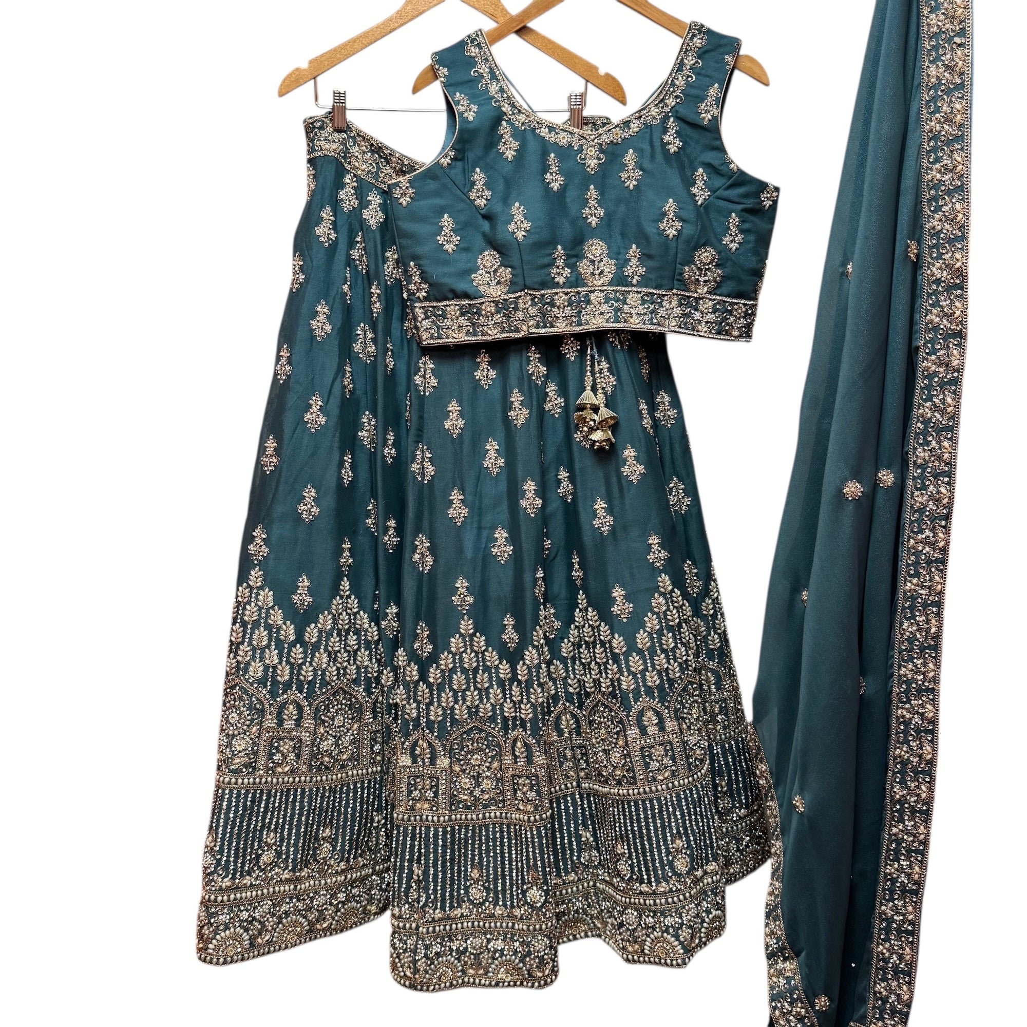 Pearl & Stone Heavy Gold Embroidered  Lehenga Sets-Colors - Vintage India NYC