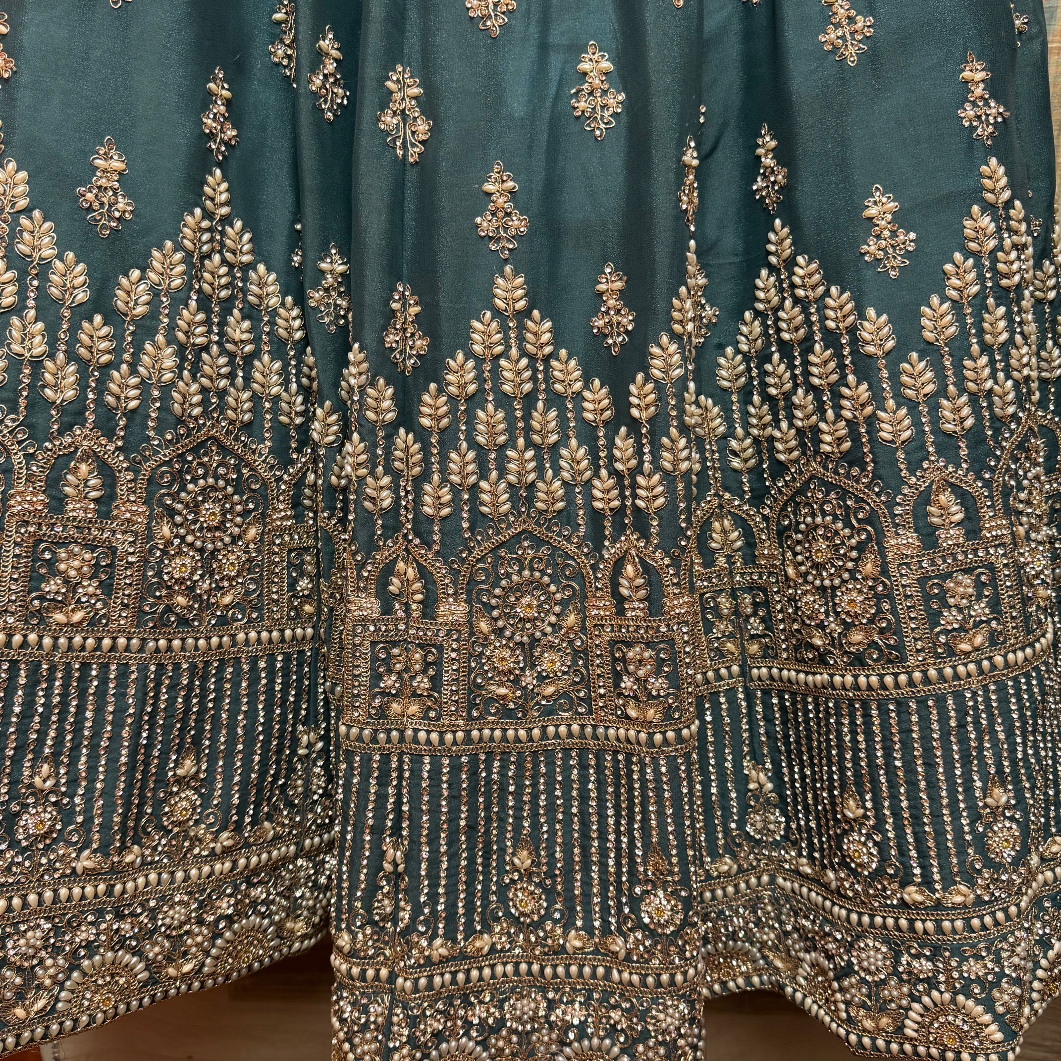 Pearl & Stone Heavy Gold Embroidered  Lehenga Sets-Colors - Vintage India NYC