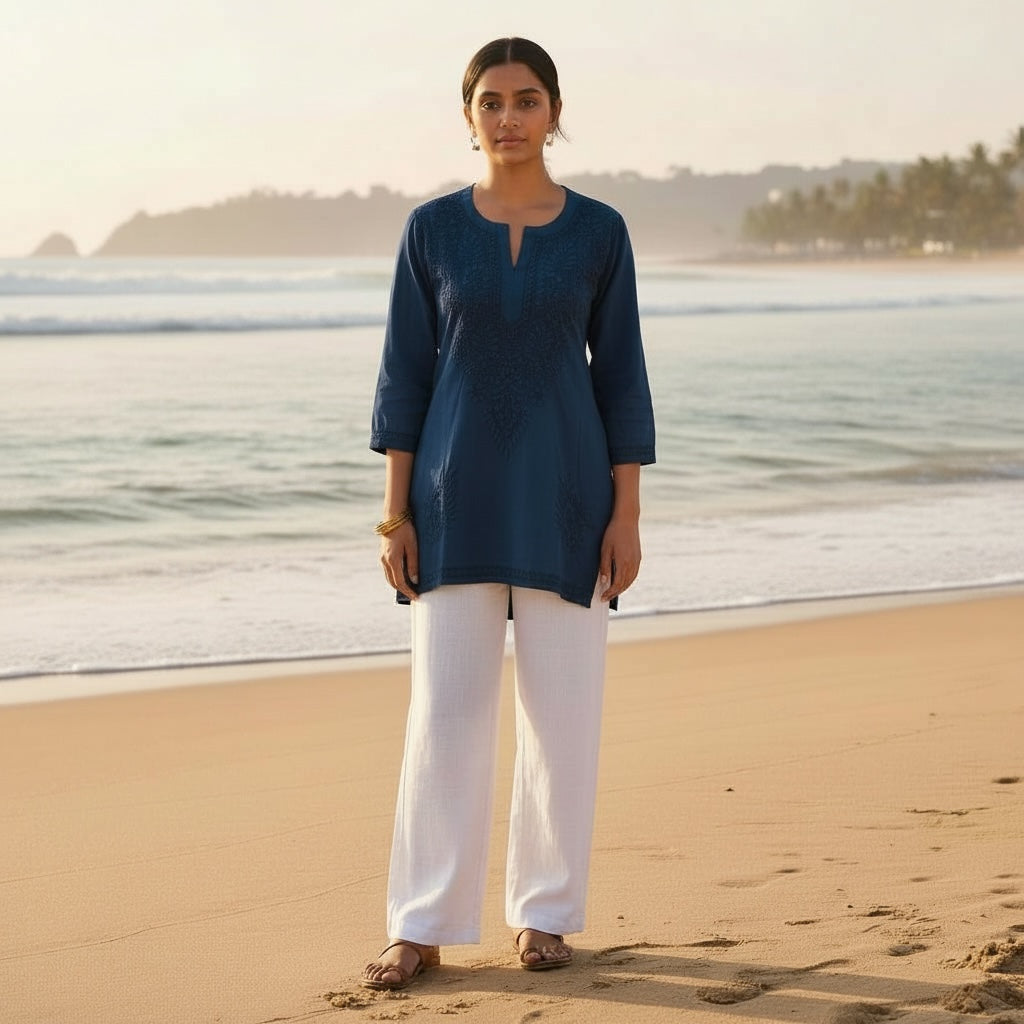 MA Short Embroidered Cotton Kurti-Size 36