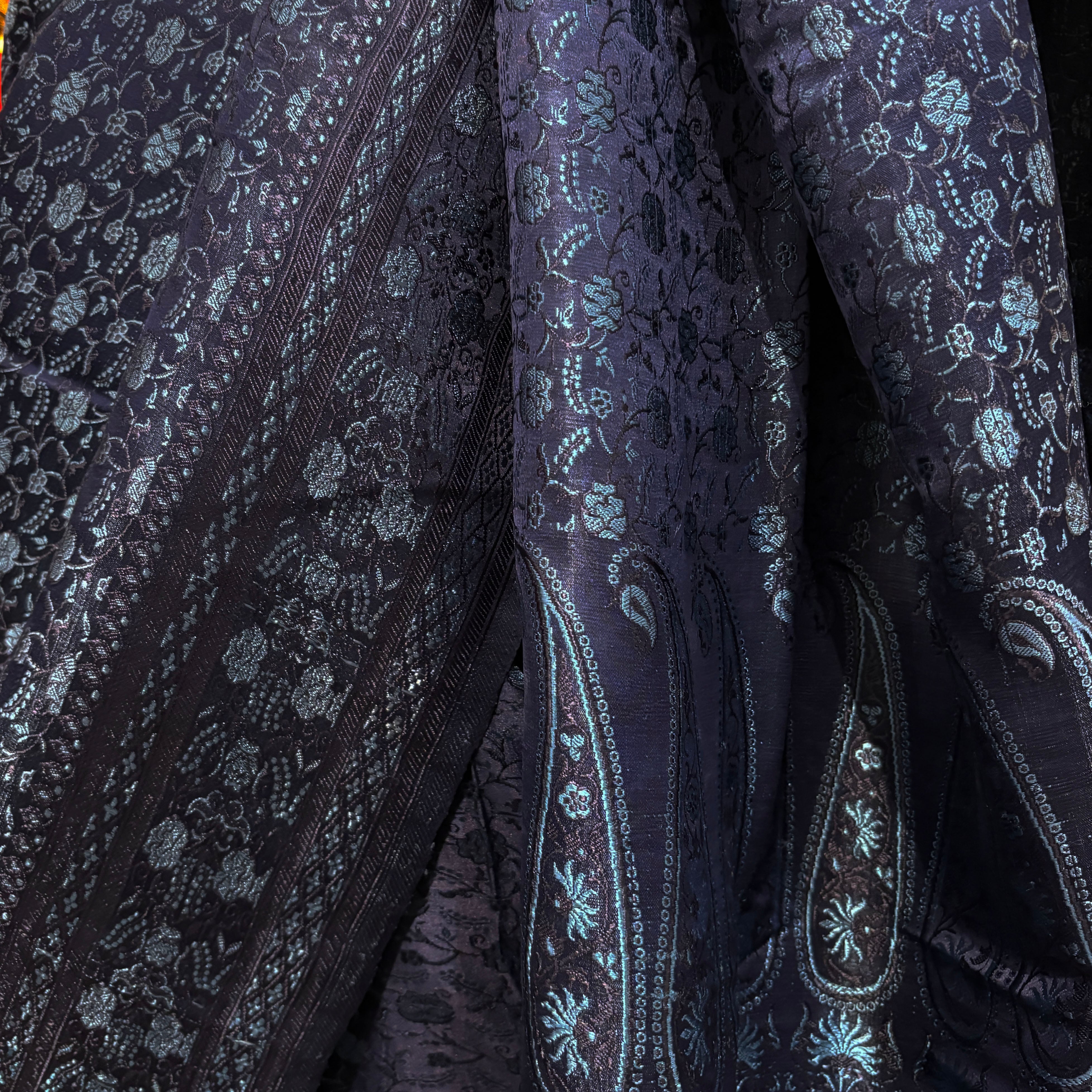 Navy & Ocean Silk Banarasi Saree - Vintage India NYC