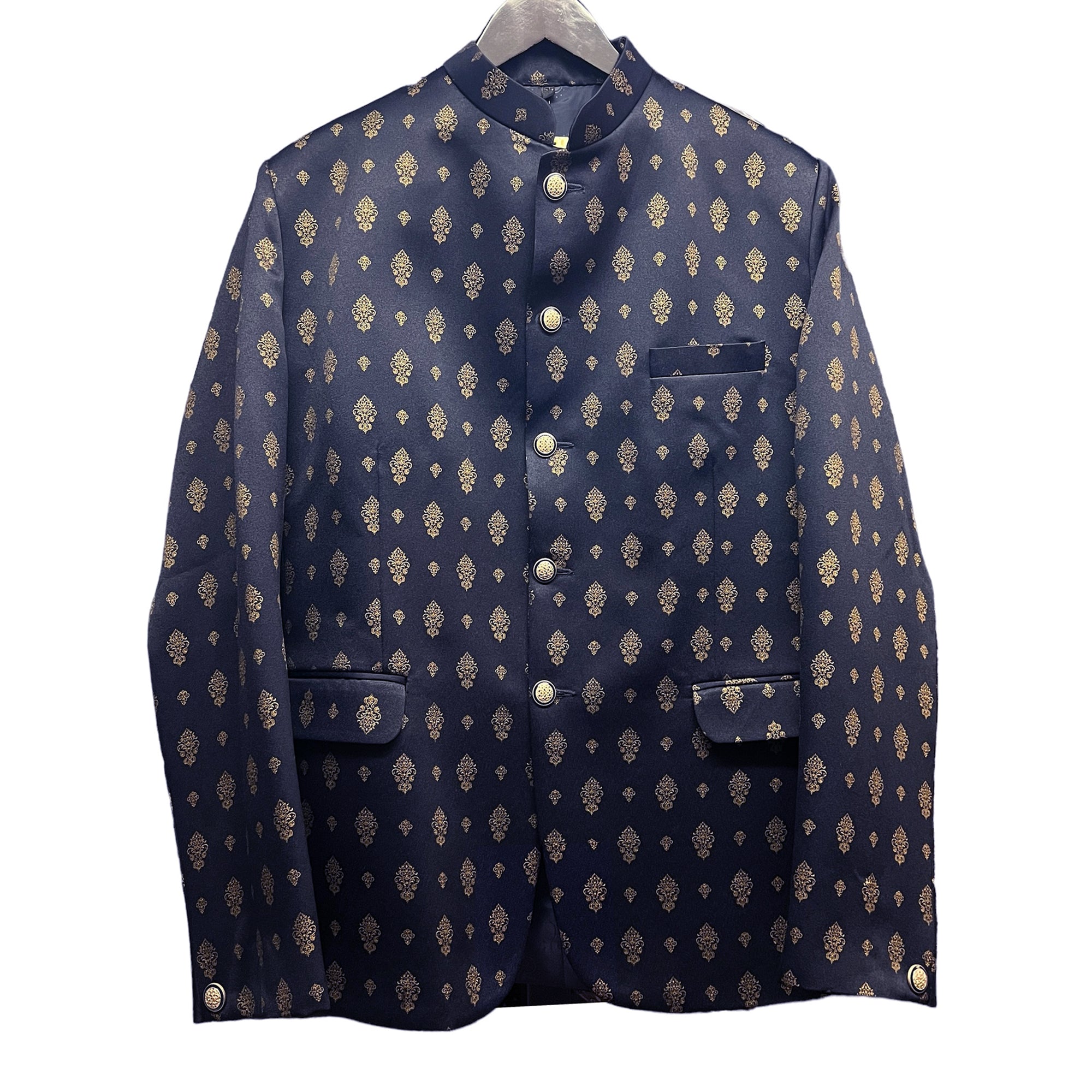 YD Navy Brocade Jodhpuri Jacket - Vintage India NYC