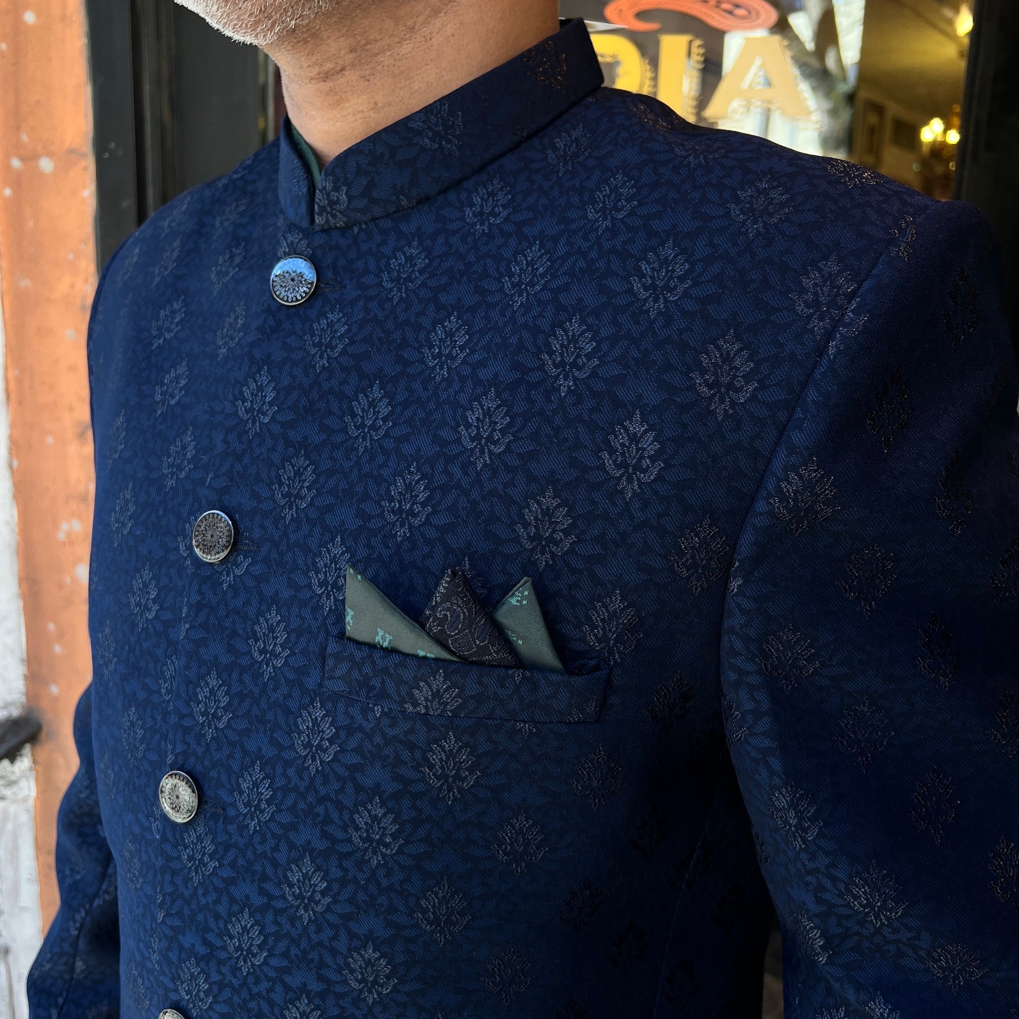 Navy Buti Jodhpuri Jacket - Vintage India NYC