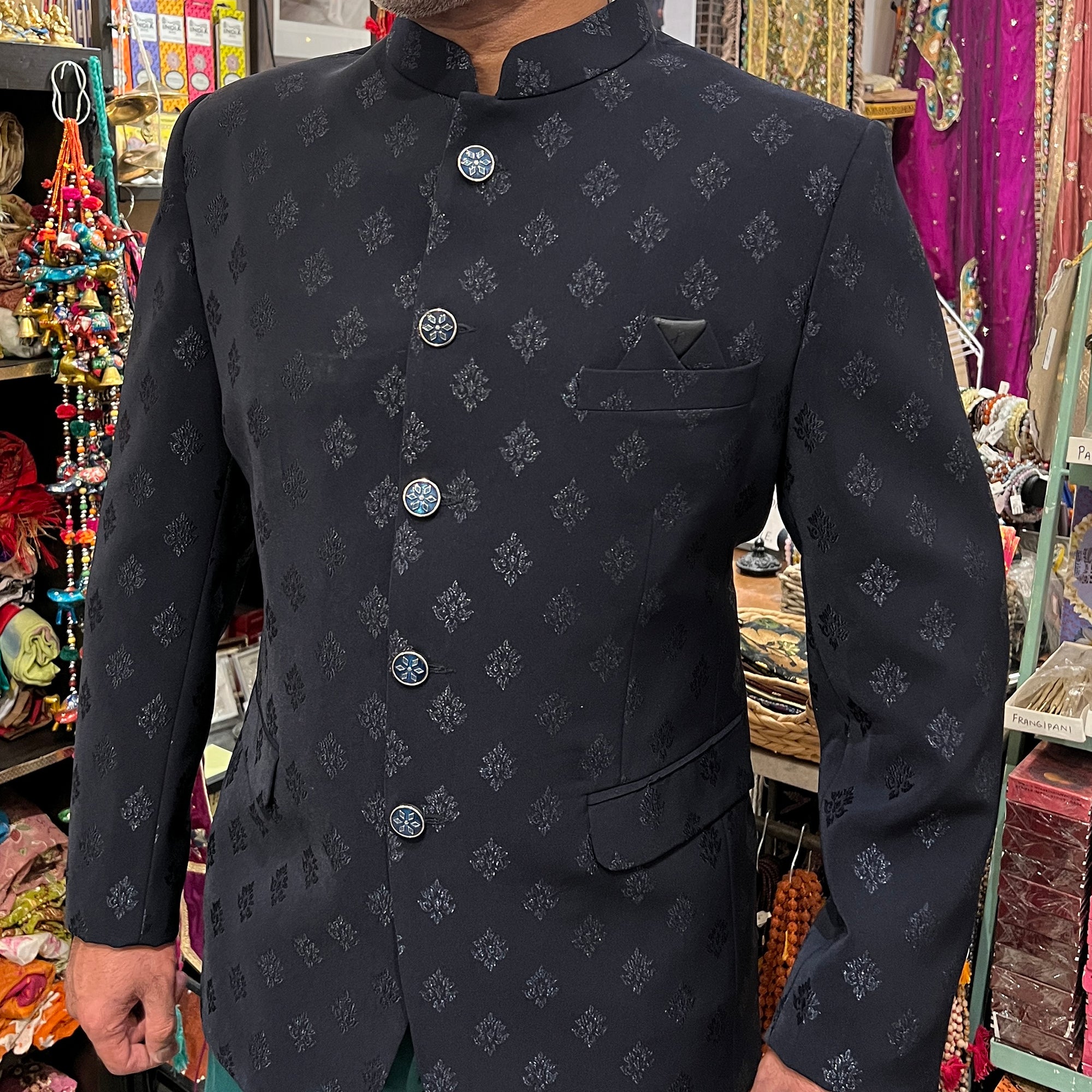 YD Navy Crest Jodhpuri Jacket - Vintage India NYC