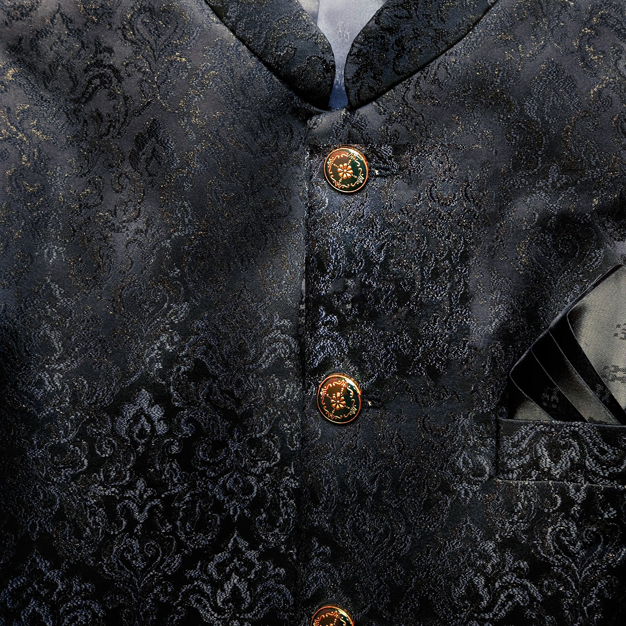 Navy Damask Jodhpuri Jacket - Vintage India NYC