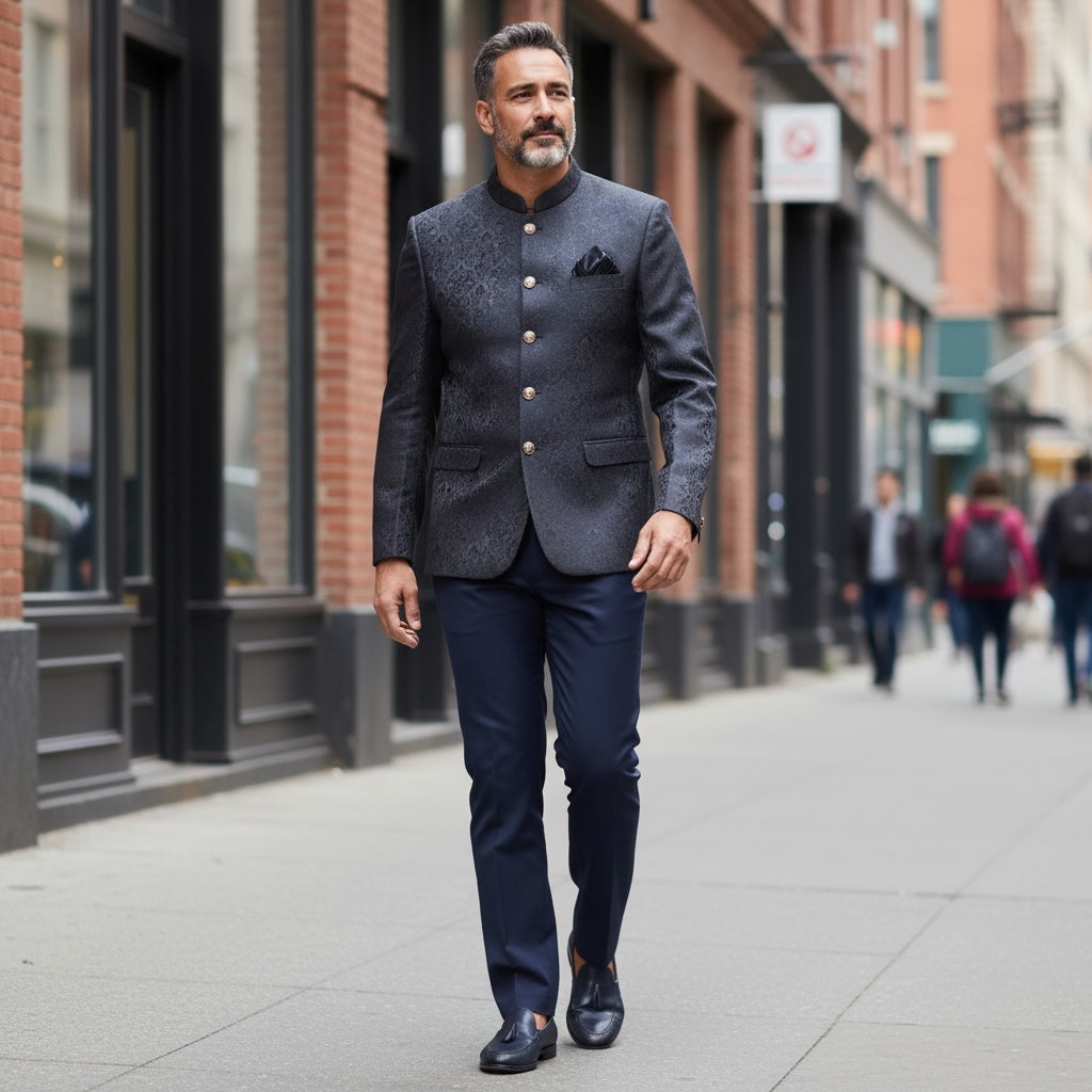 Navy Damask Jodhpuri Jacket