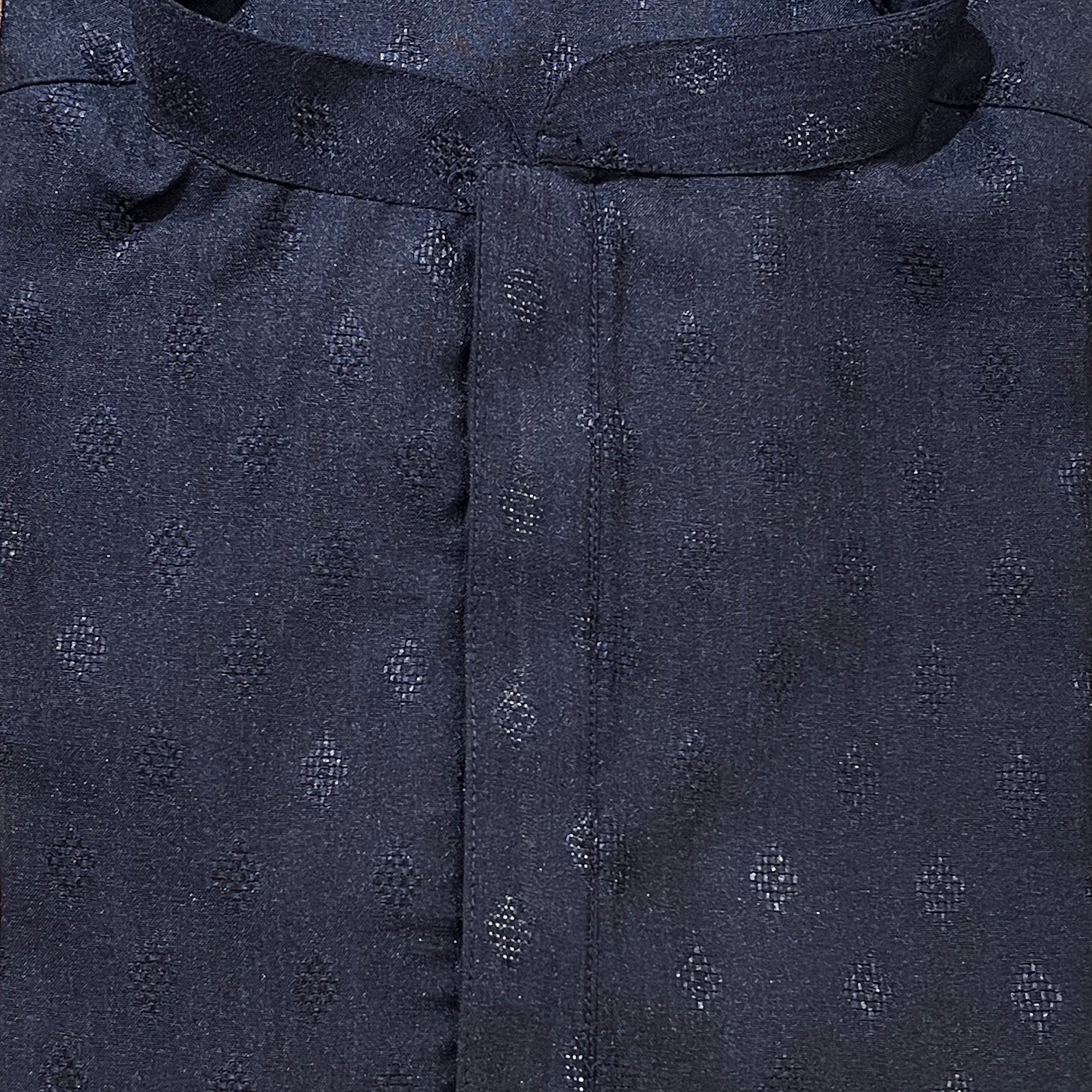 YD Navy Blue Band Collar Short Kurta - Vintage India NYC