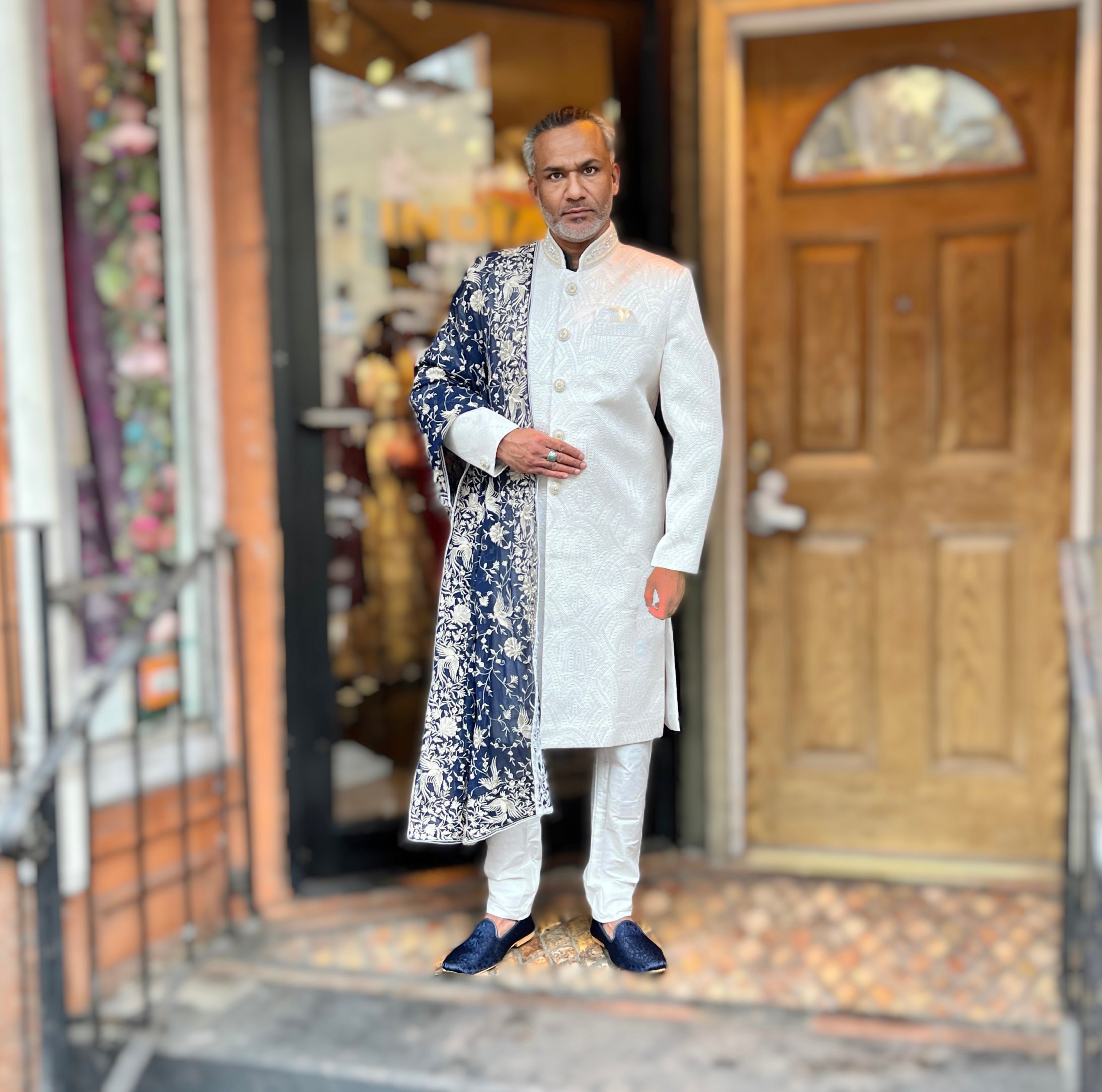 Mens White Embroidered Dupatta-2 Colors - Vintage India NYC