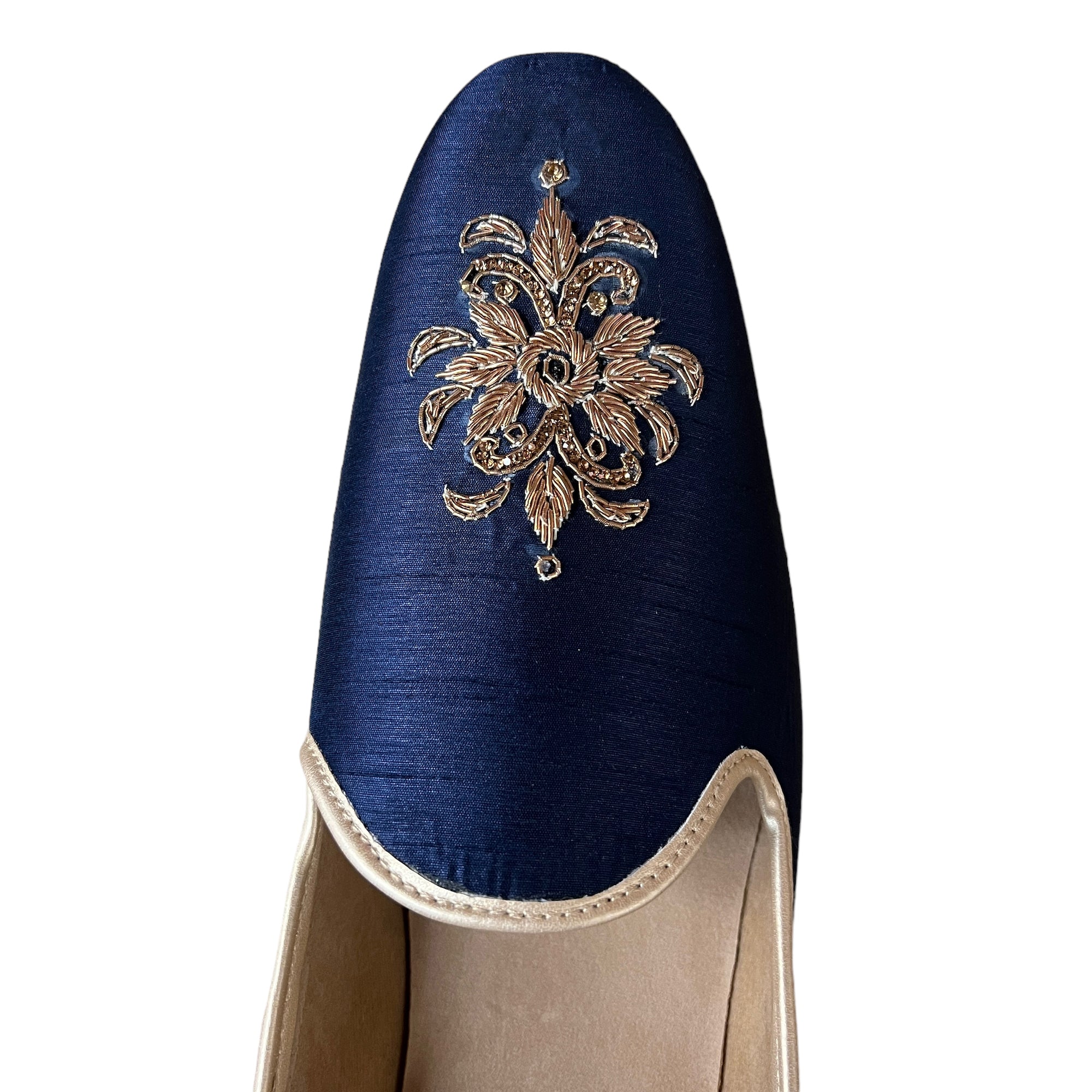 Navy Embroidered Loafers - Vintage India NYC