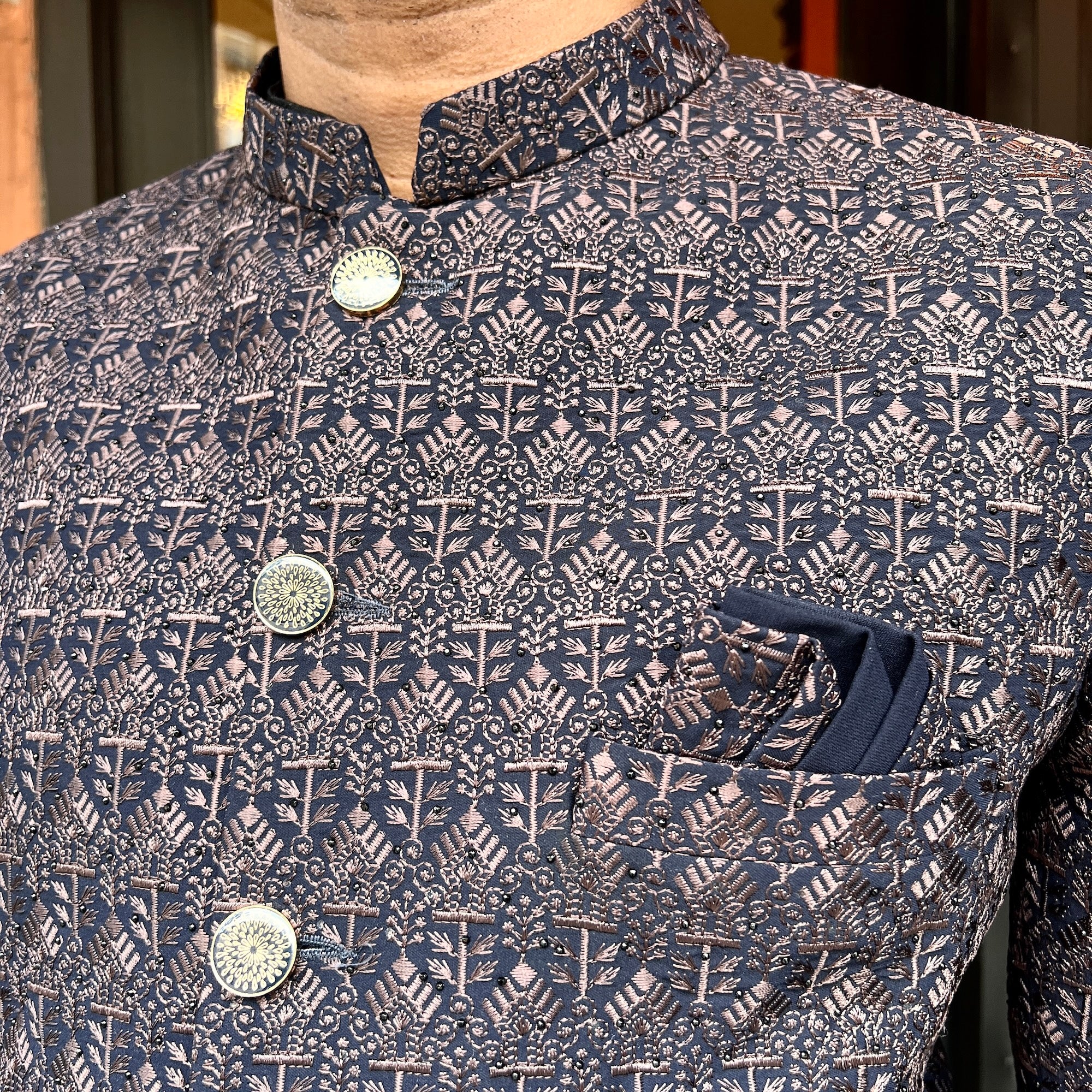 Navy Embroidered Sherwani