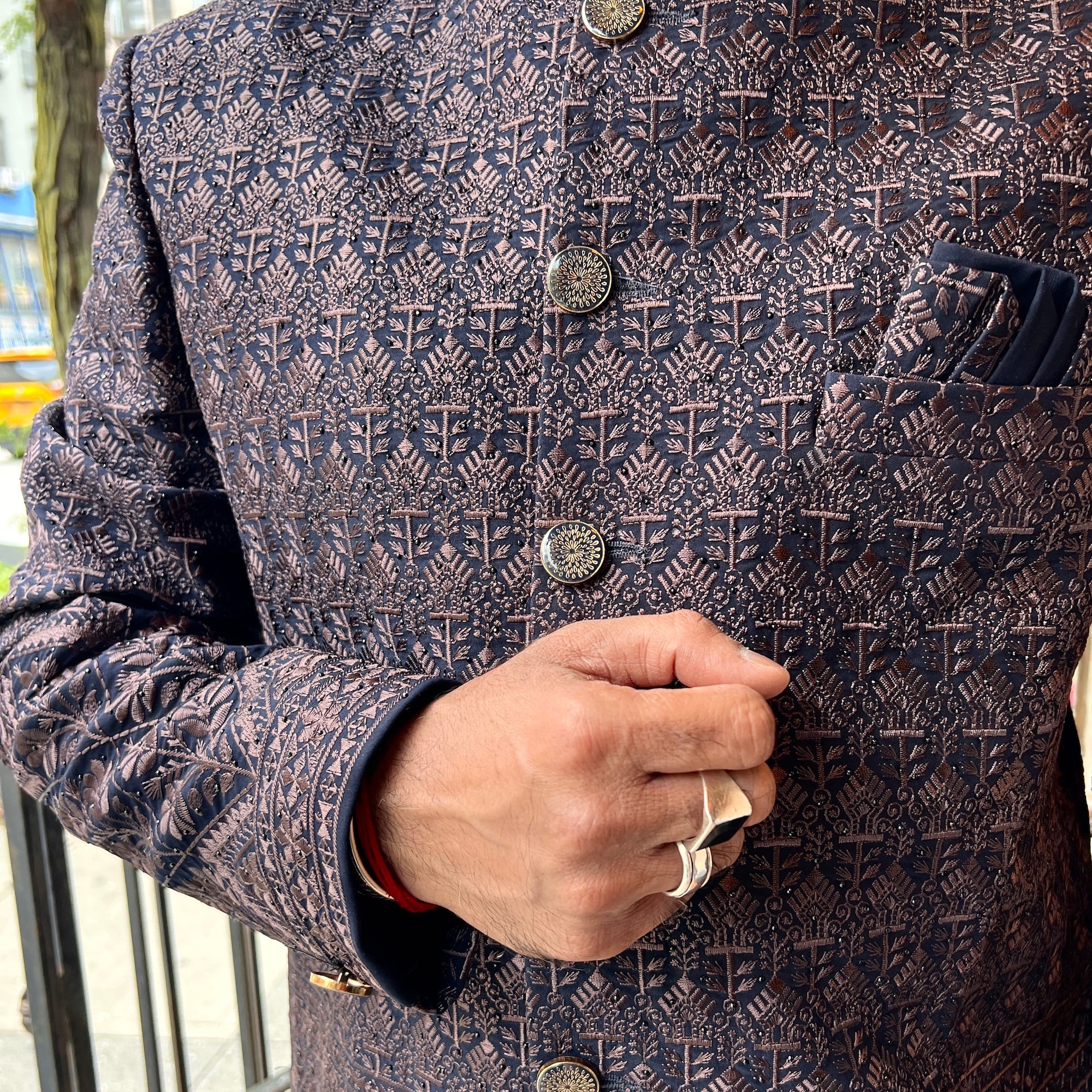 Navy Embroidered Sherwani