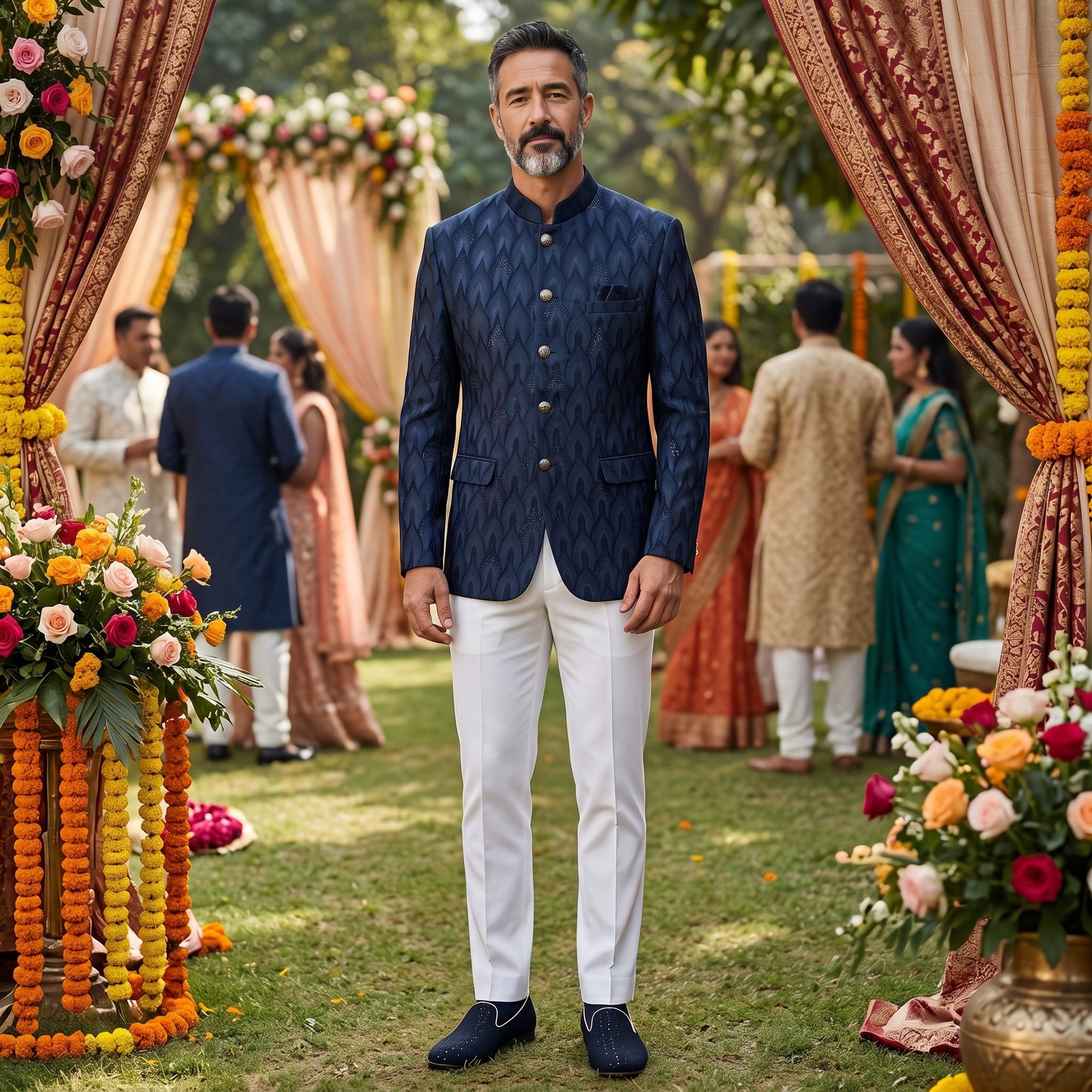 Navy Flame Jodhpuri Jacket