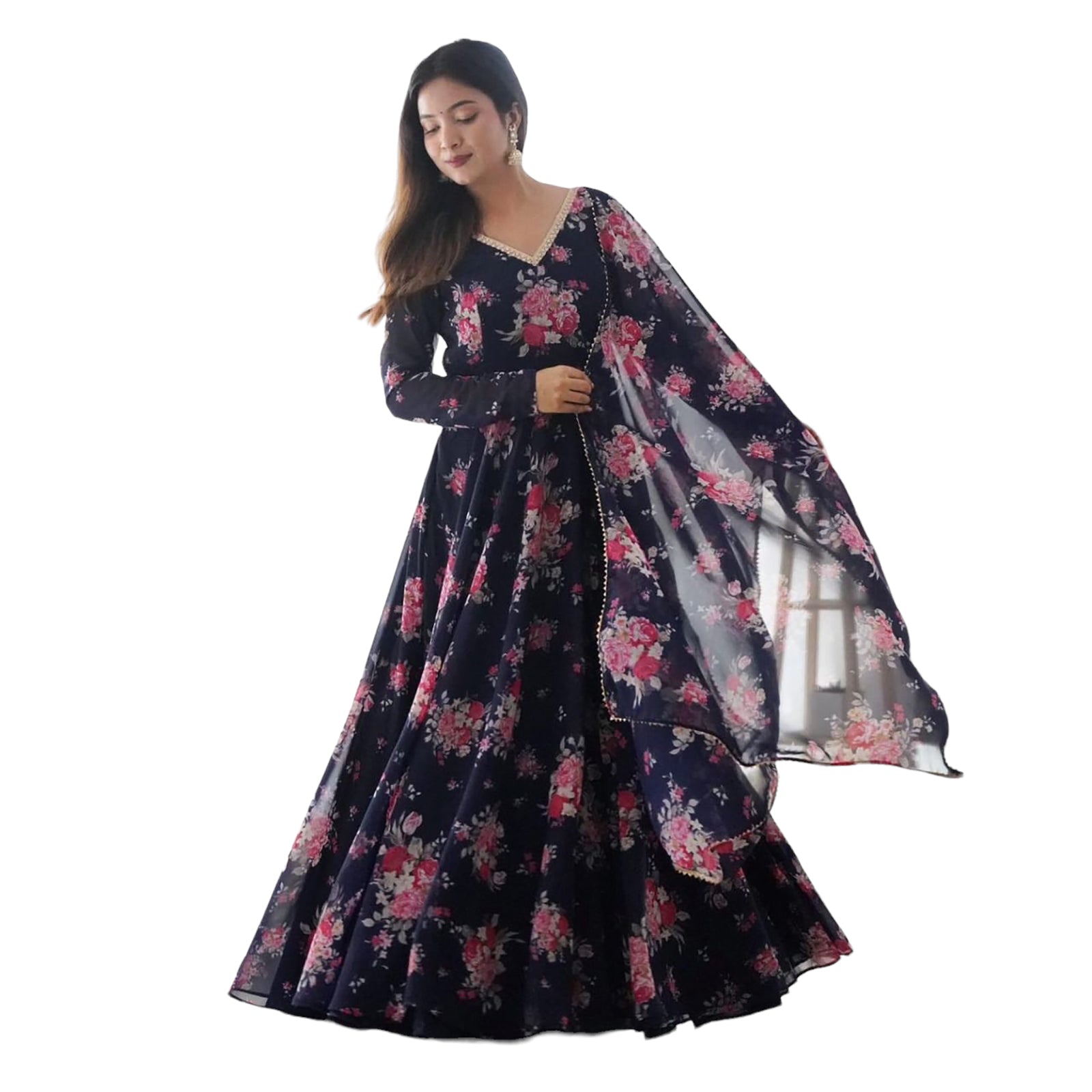 Floral Organza Anarkali Set-4 Colors - Vintage India NYC