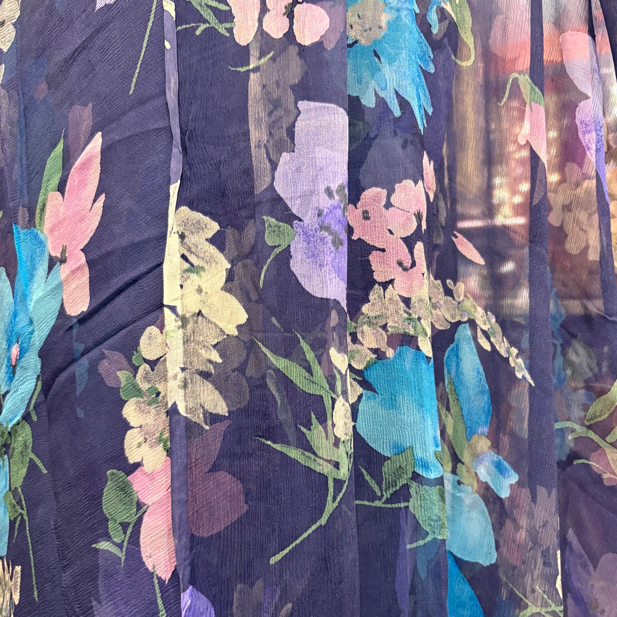 Navy Floral Chiffon Silk Saree - Vintage India NYC