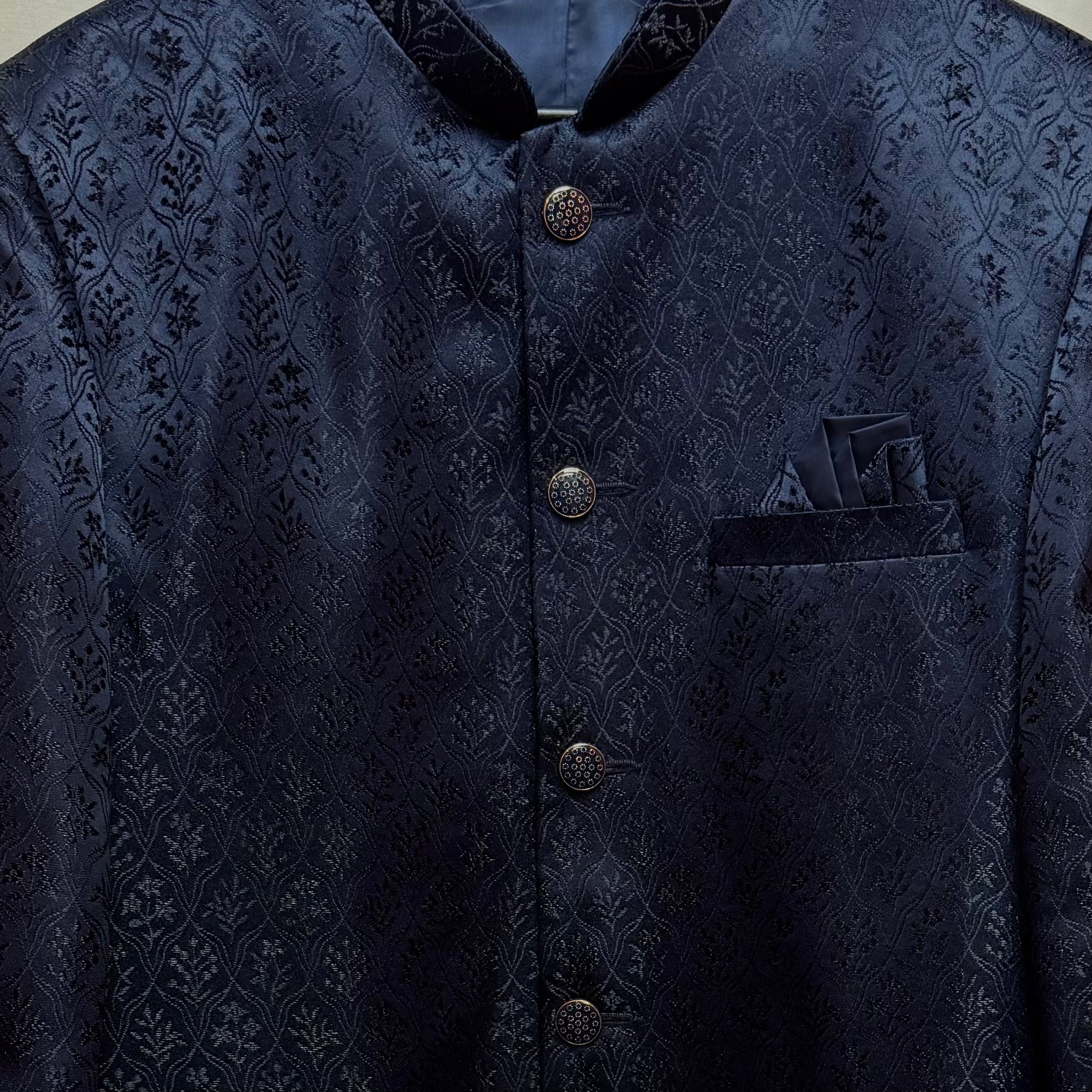 Navy Flower Motif Jodhpuri Jacket