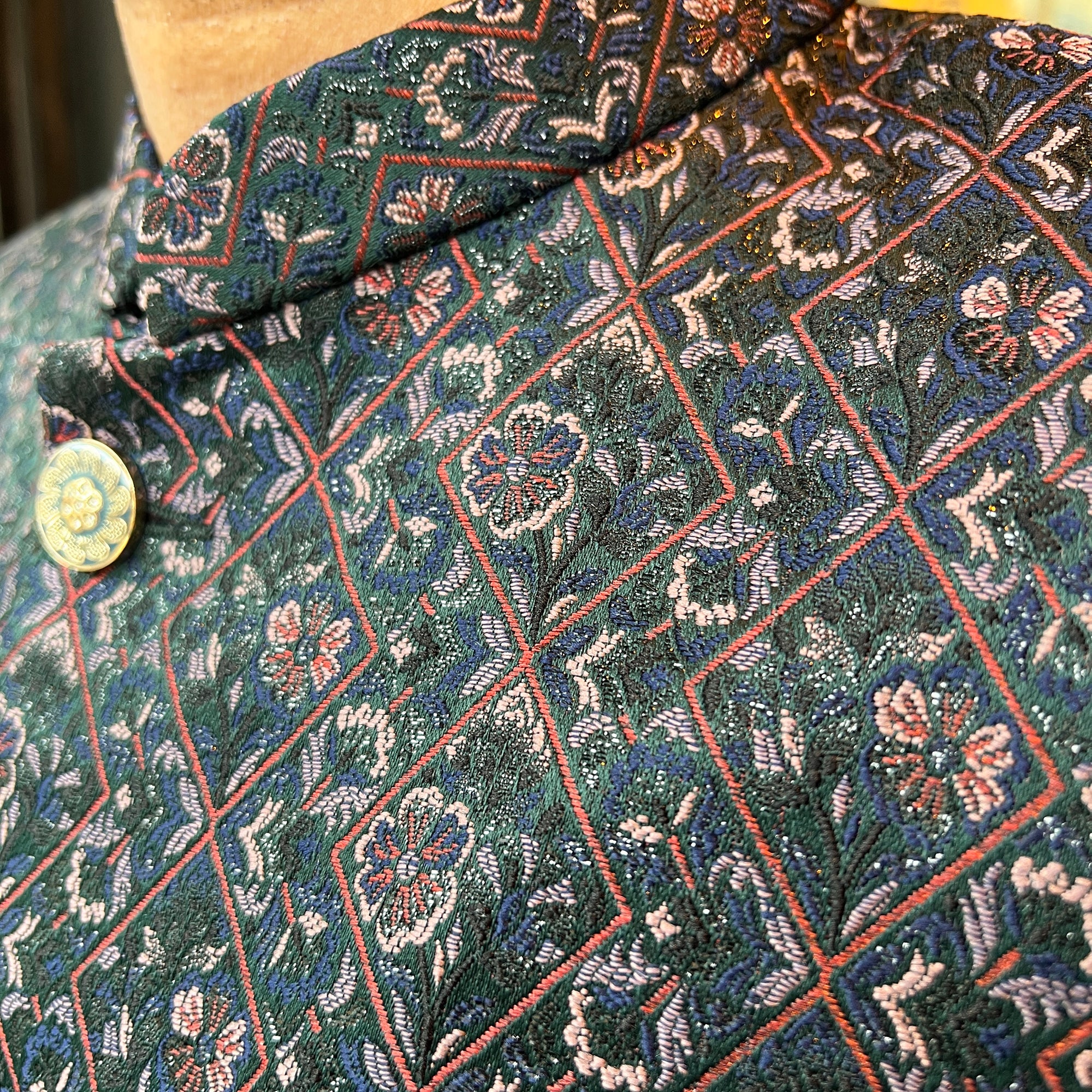 Navy Forest Floral Brocade Sherwani