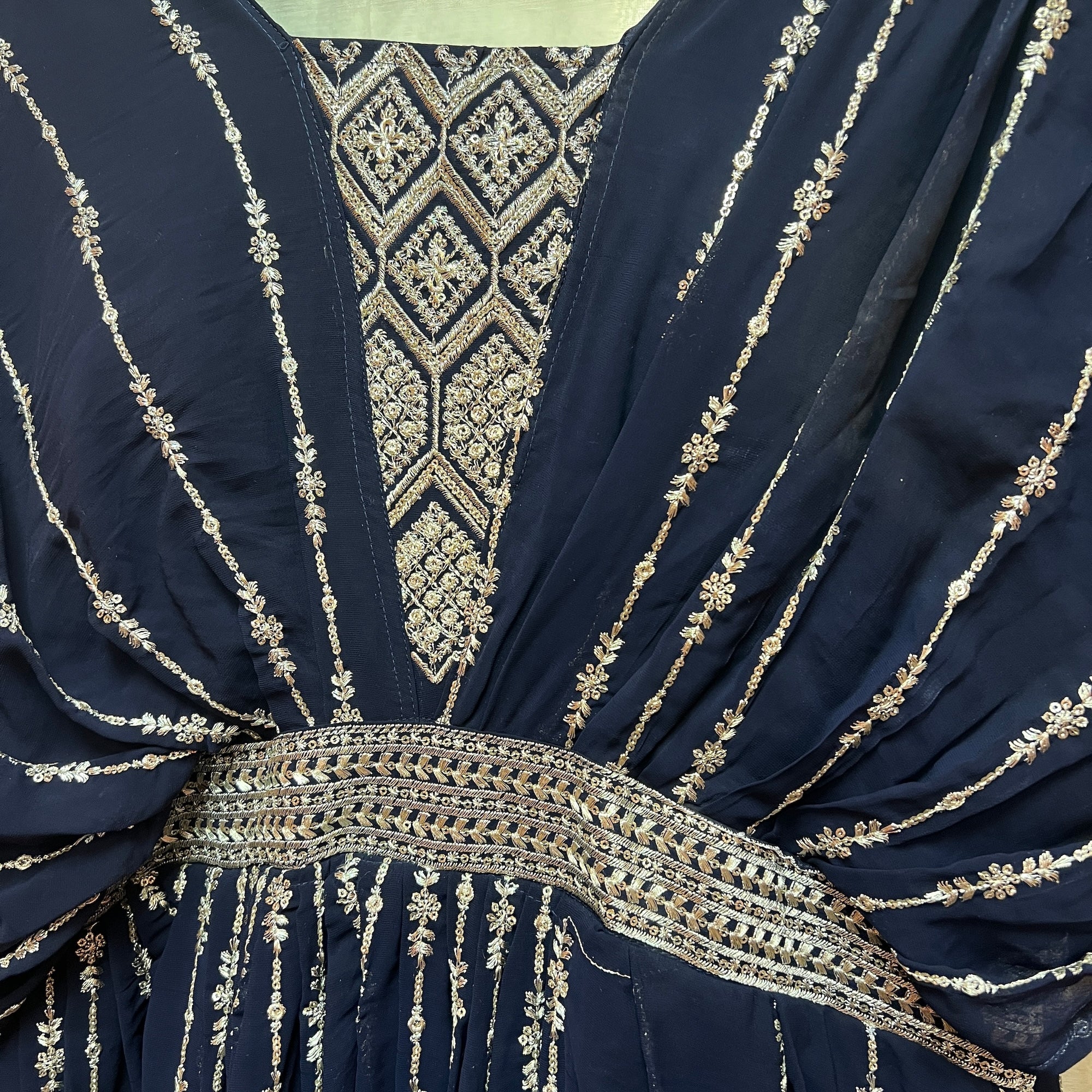 Navy Goddess Gown - Vintage India NYC