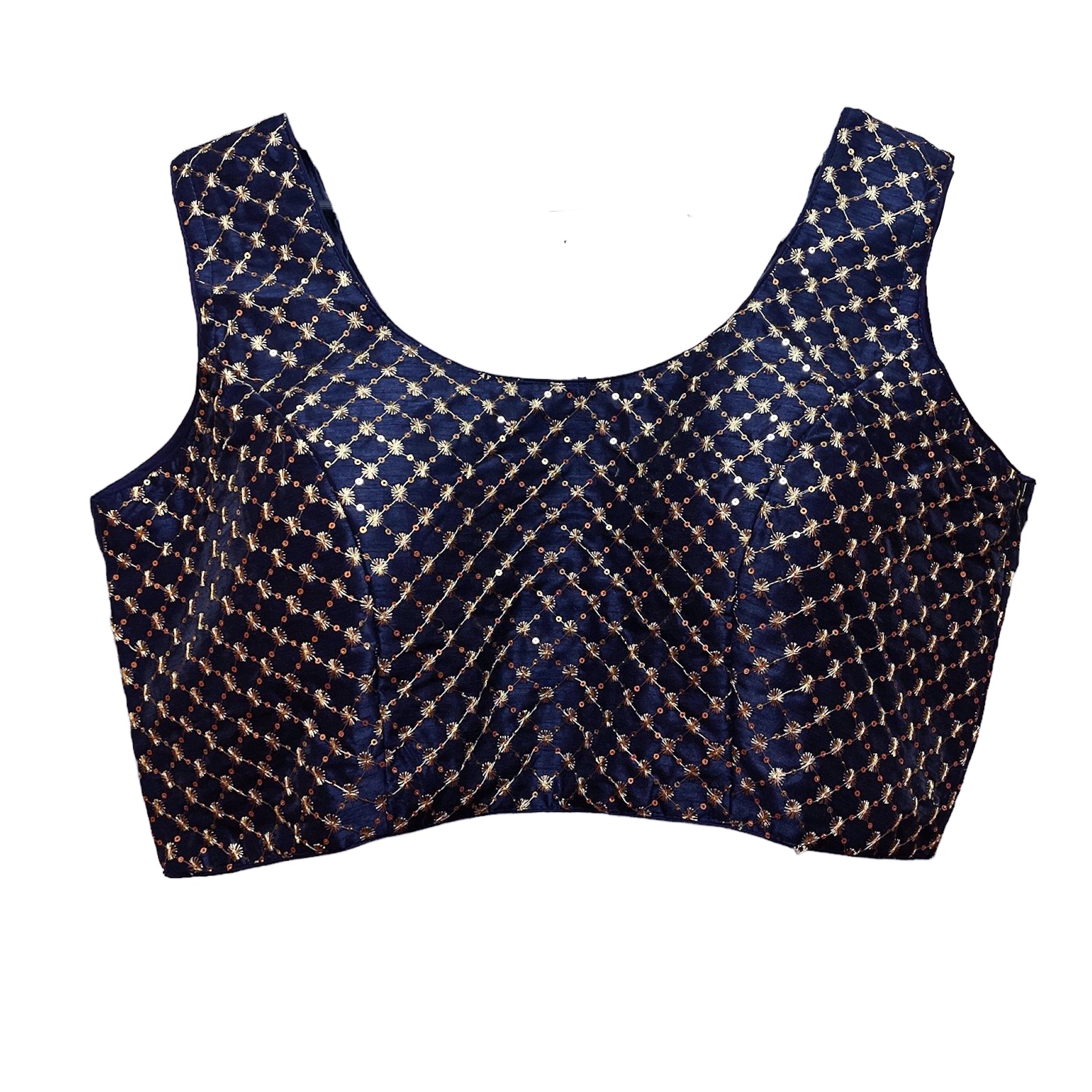 Q Navy & Gold Diamond Embroidered Choli Blouse - Vintage India NYC