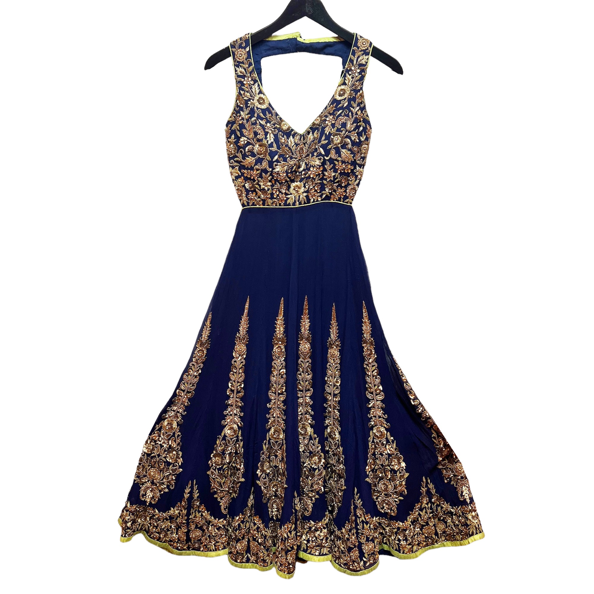 Navy Heavy Embroidered Halter Gown-Size 30 - Vintage India NYC