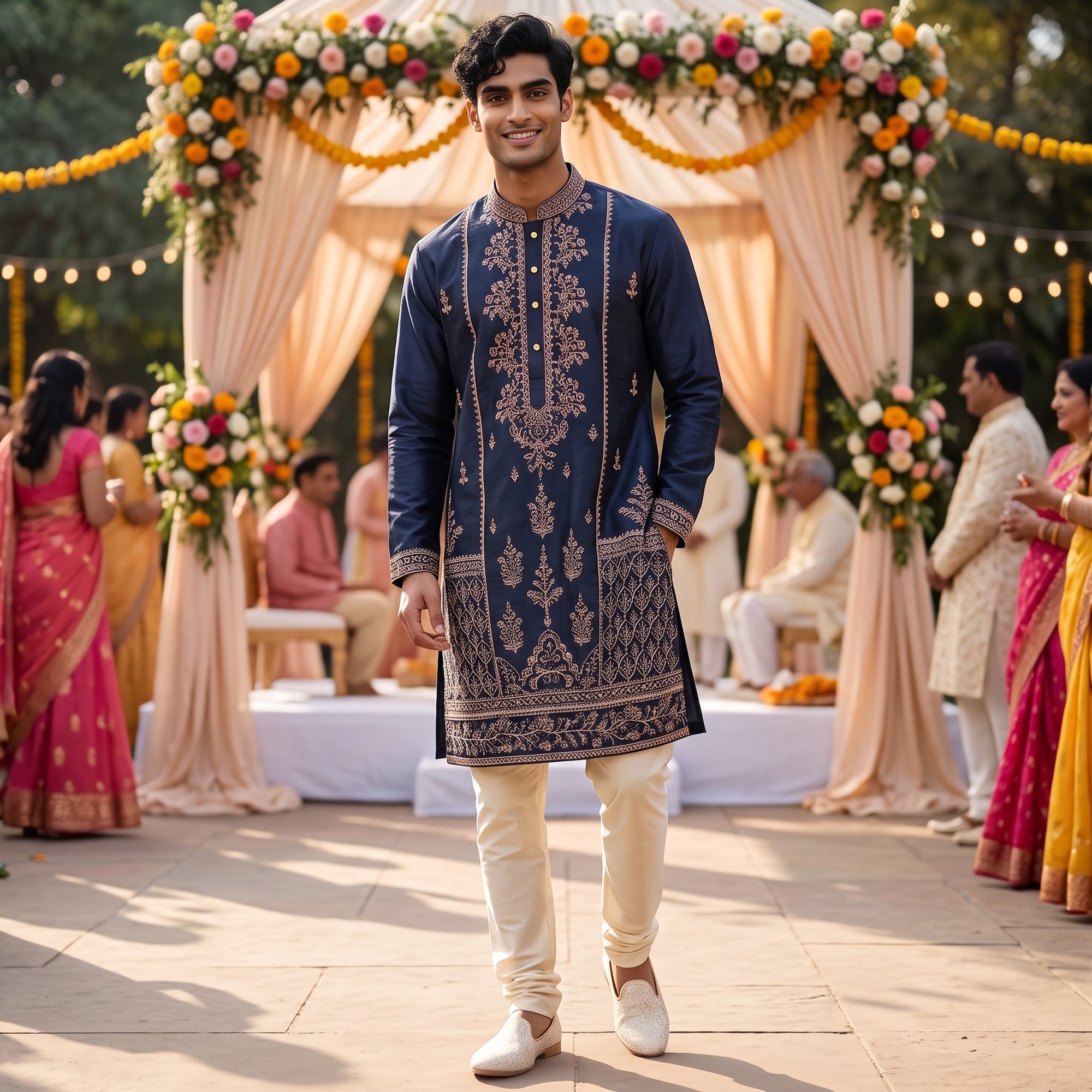 Navy Heavy Embroidered Kurta