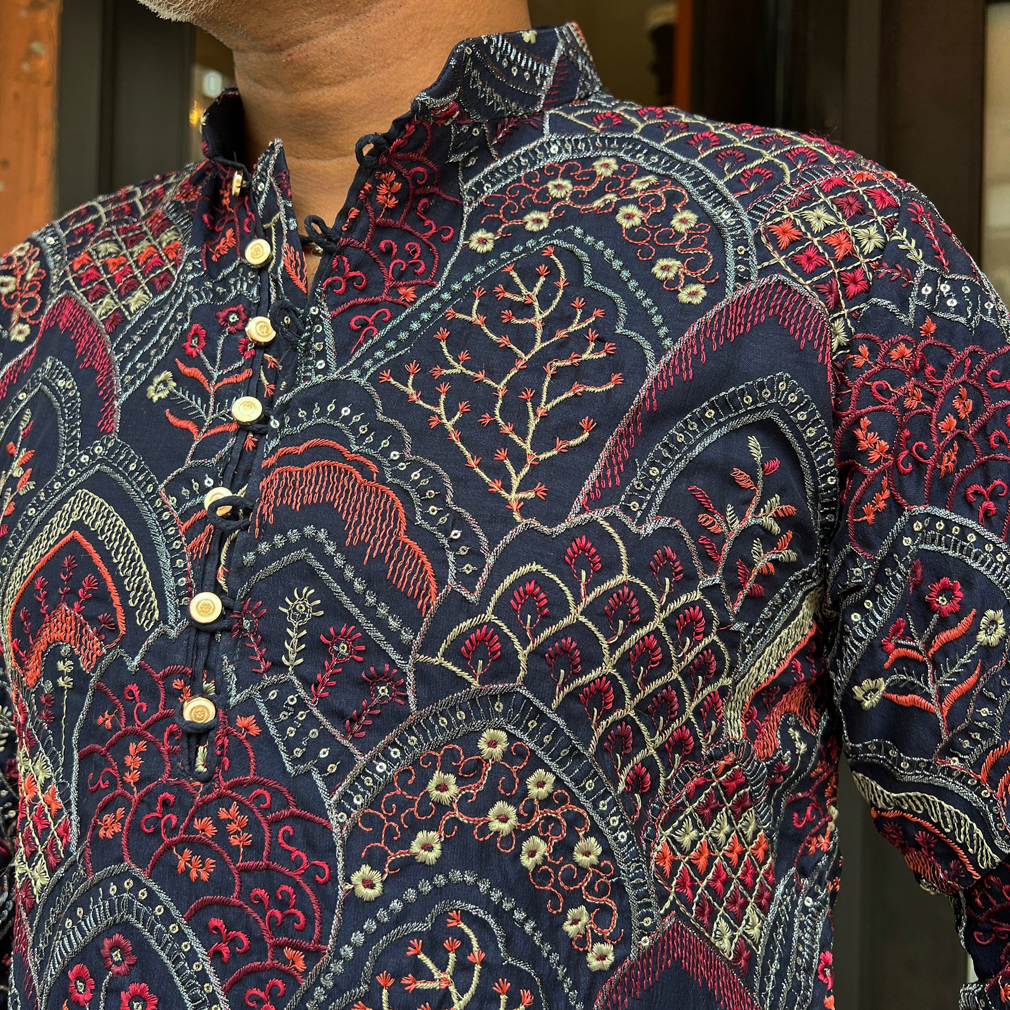 Navy Heavy Embroidered Kurta