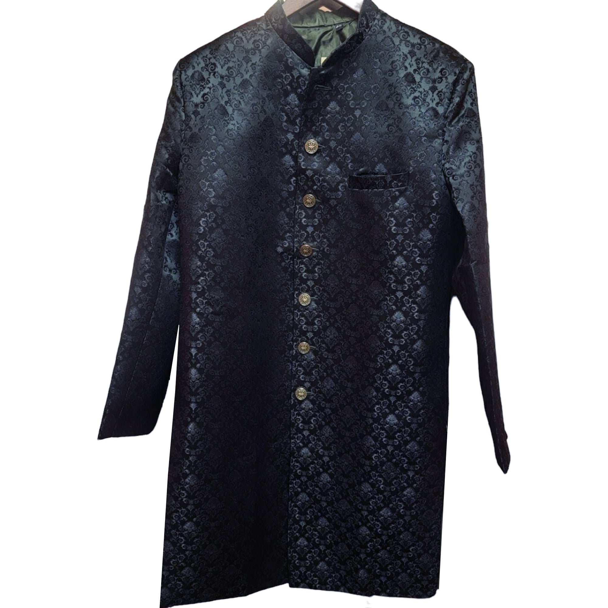 Navy Jacquard Sherwani - Vintage India NYC