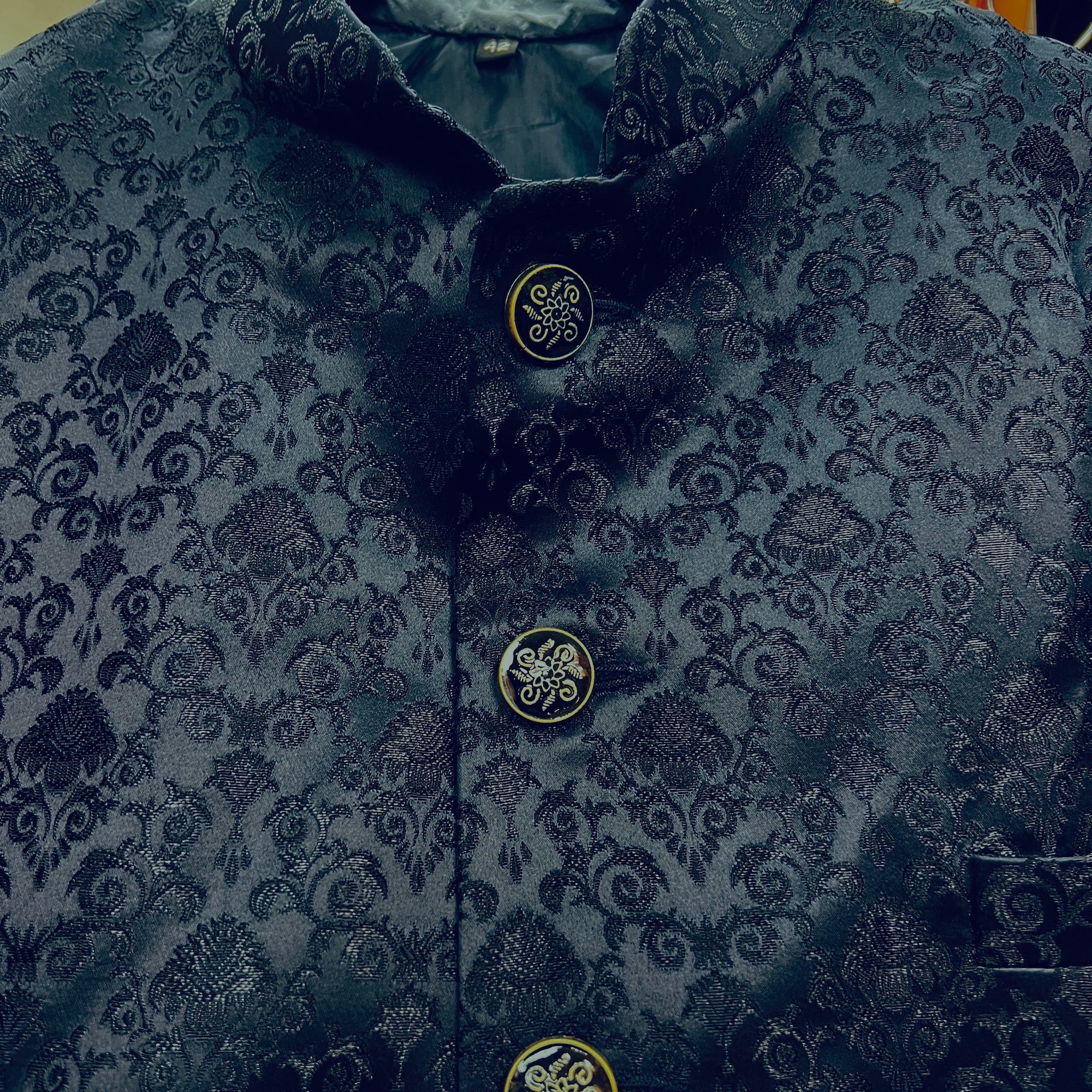 Navy Jacquard Sherwani - Vintage India NYC