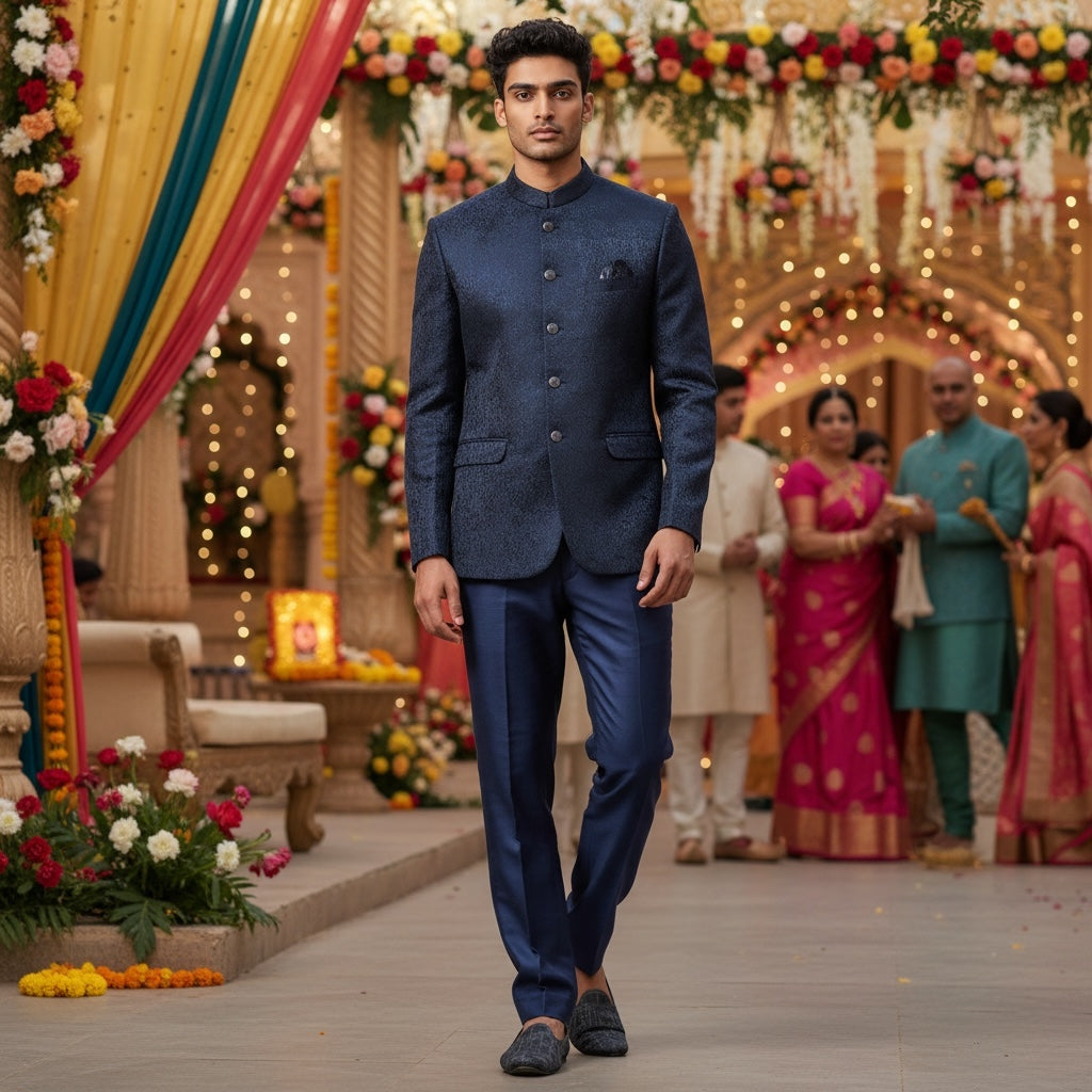 Leaf Jacquard Jodhpuri Jacket-Colors