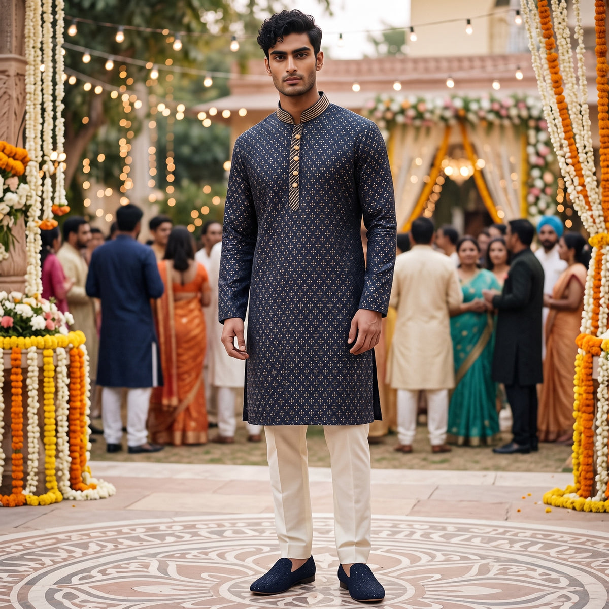 Navy Multidot Kurta
