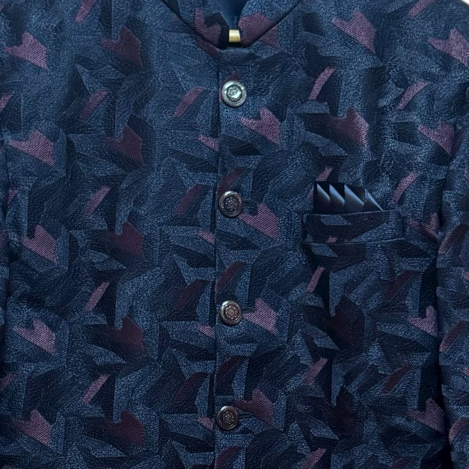 Navy Purple Geometric Sherwani