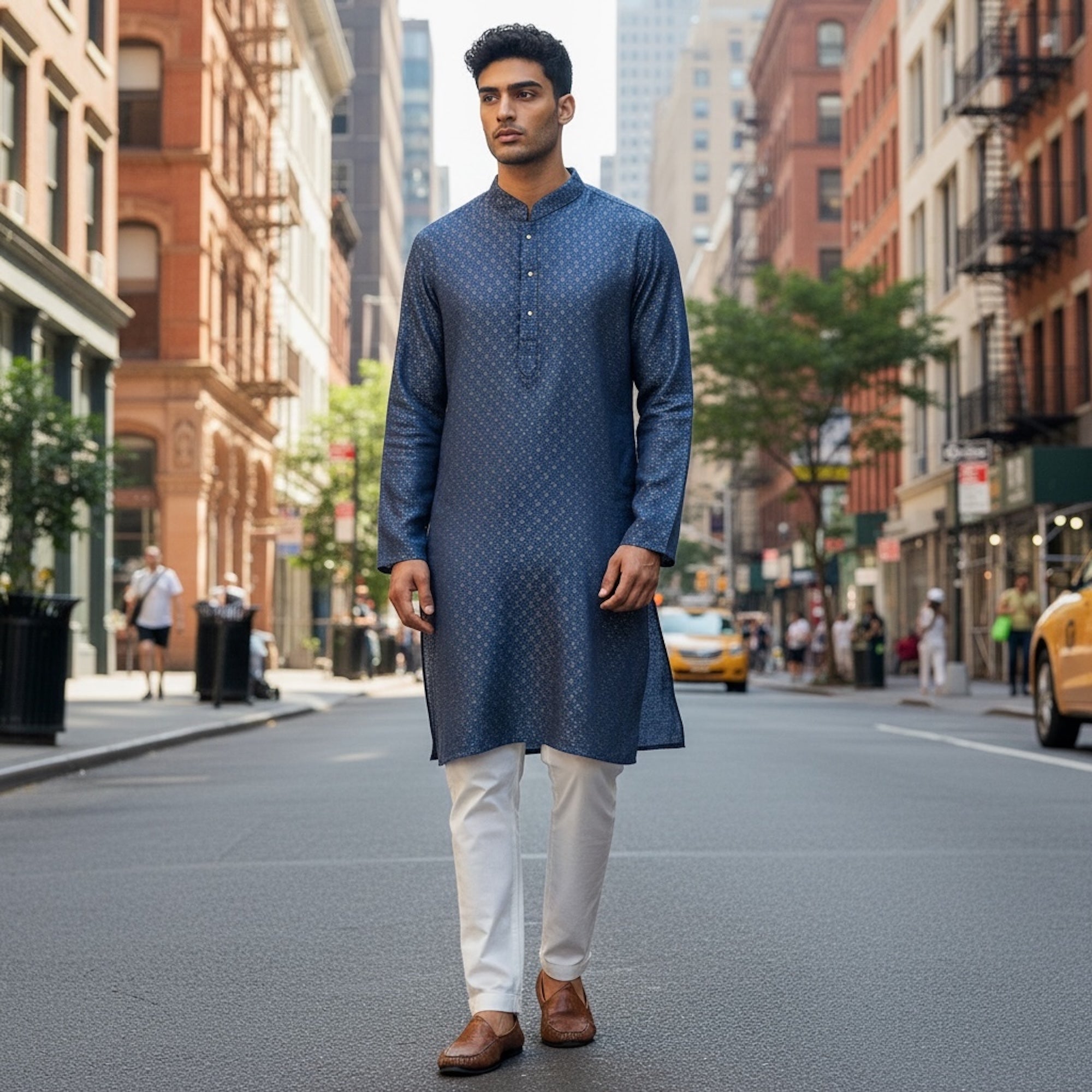 Navy Scallop Kurta