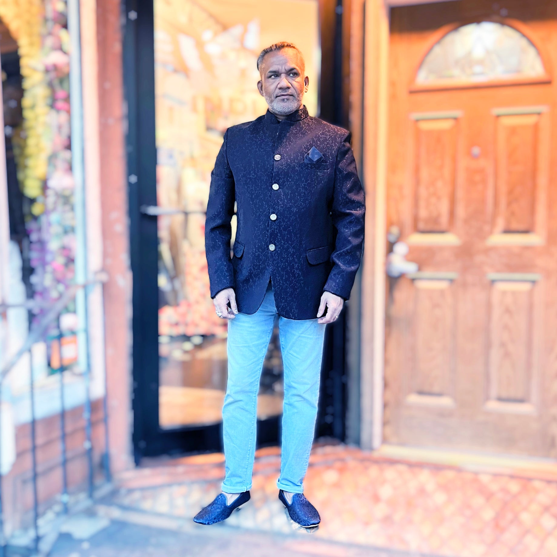 Scroll Jacquard Jodhpuri Jacket-2 Colors - Vintage India NYC