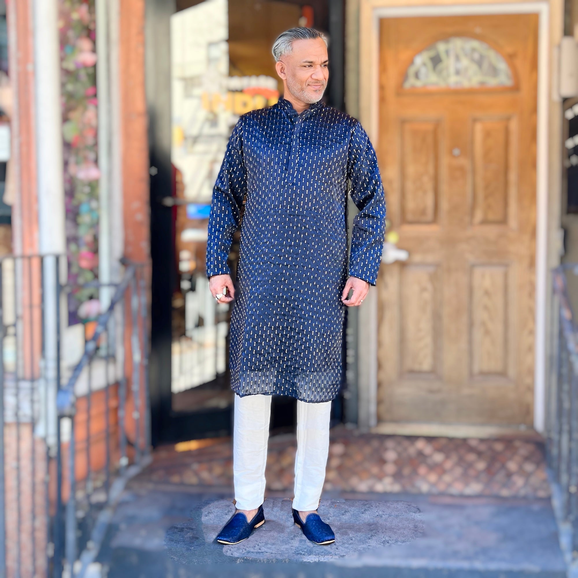 Navy Beaded Sequin Kurta Set