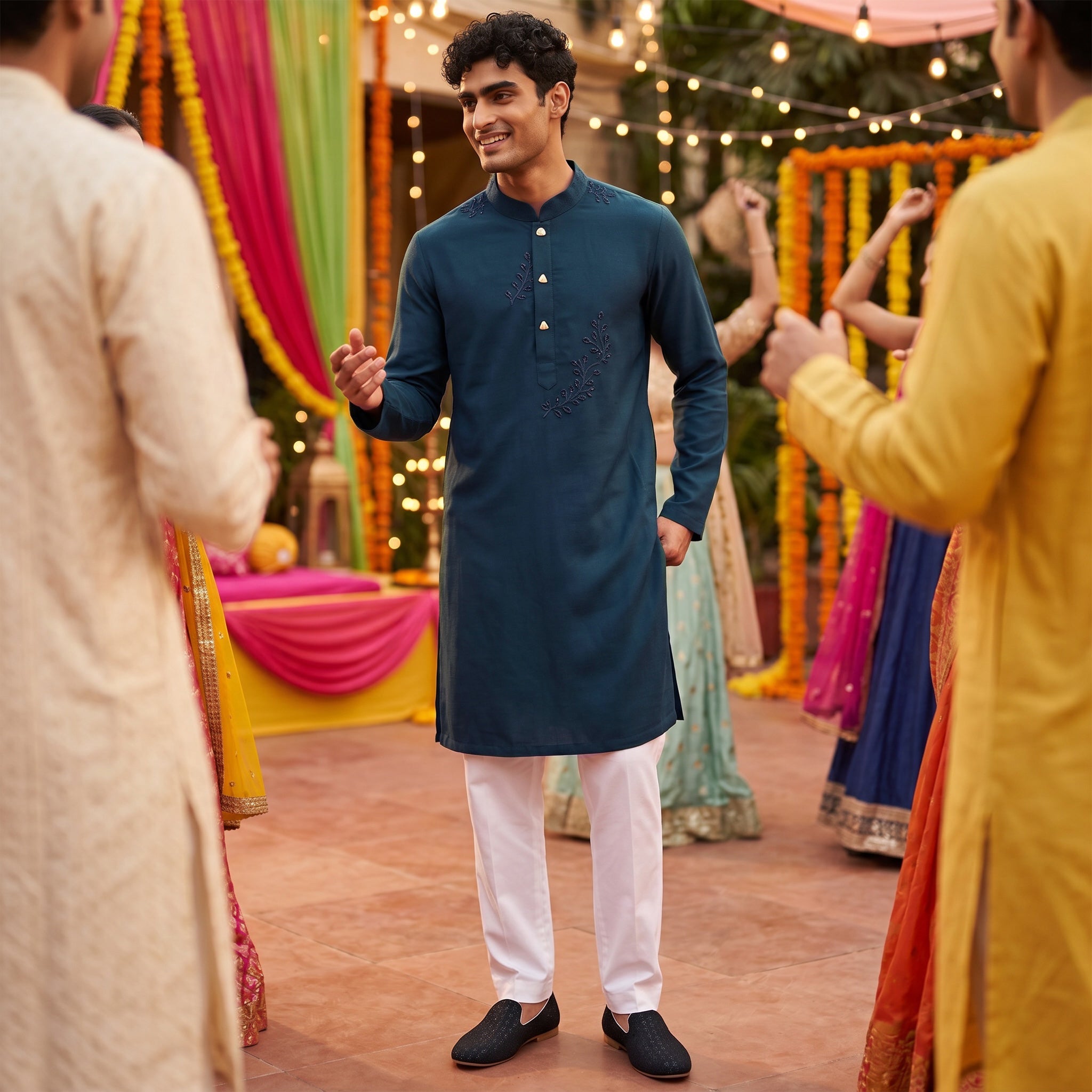 Navy Quince Embroidered Kurta