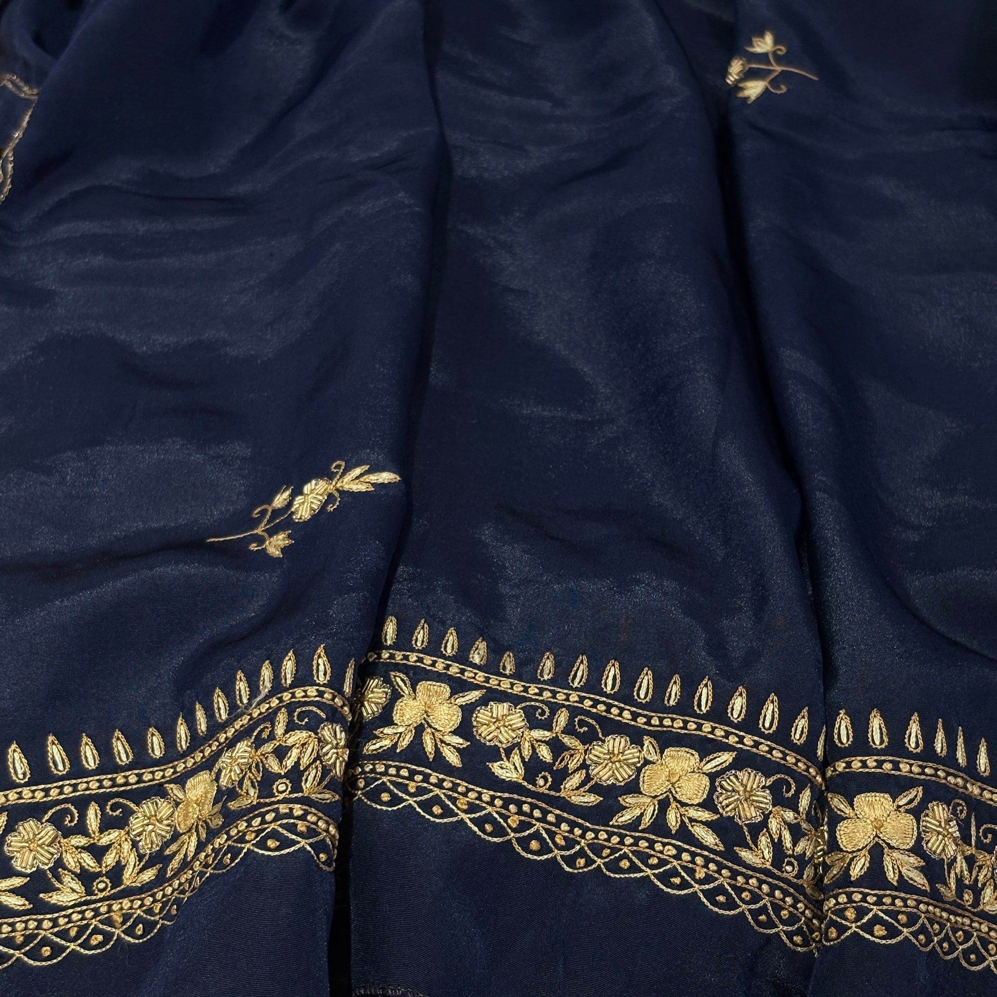 Navy Silk Zardosi Dupatta - Vintage India NYC