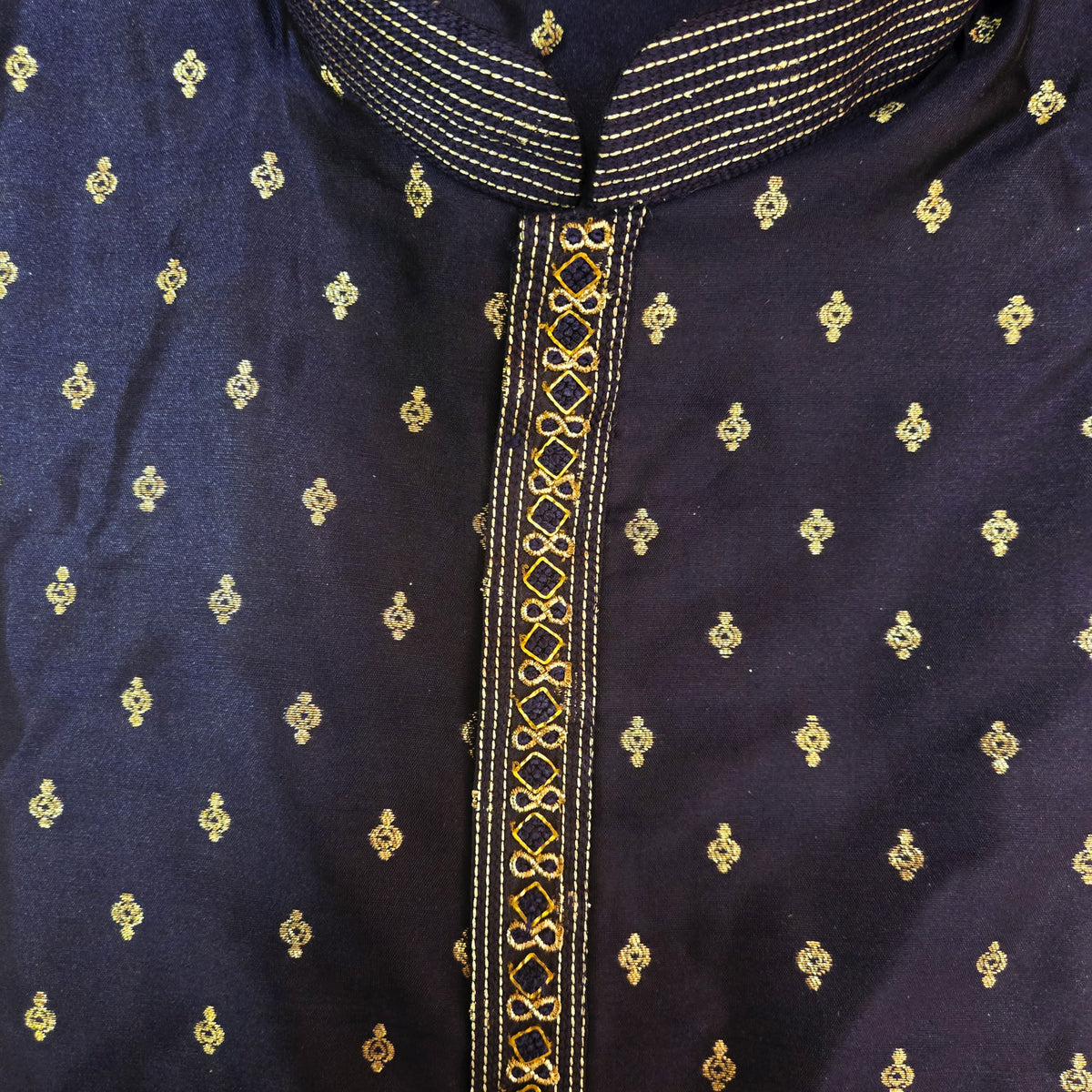 Navy Small Crest Silk Kurta