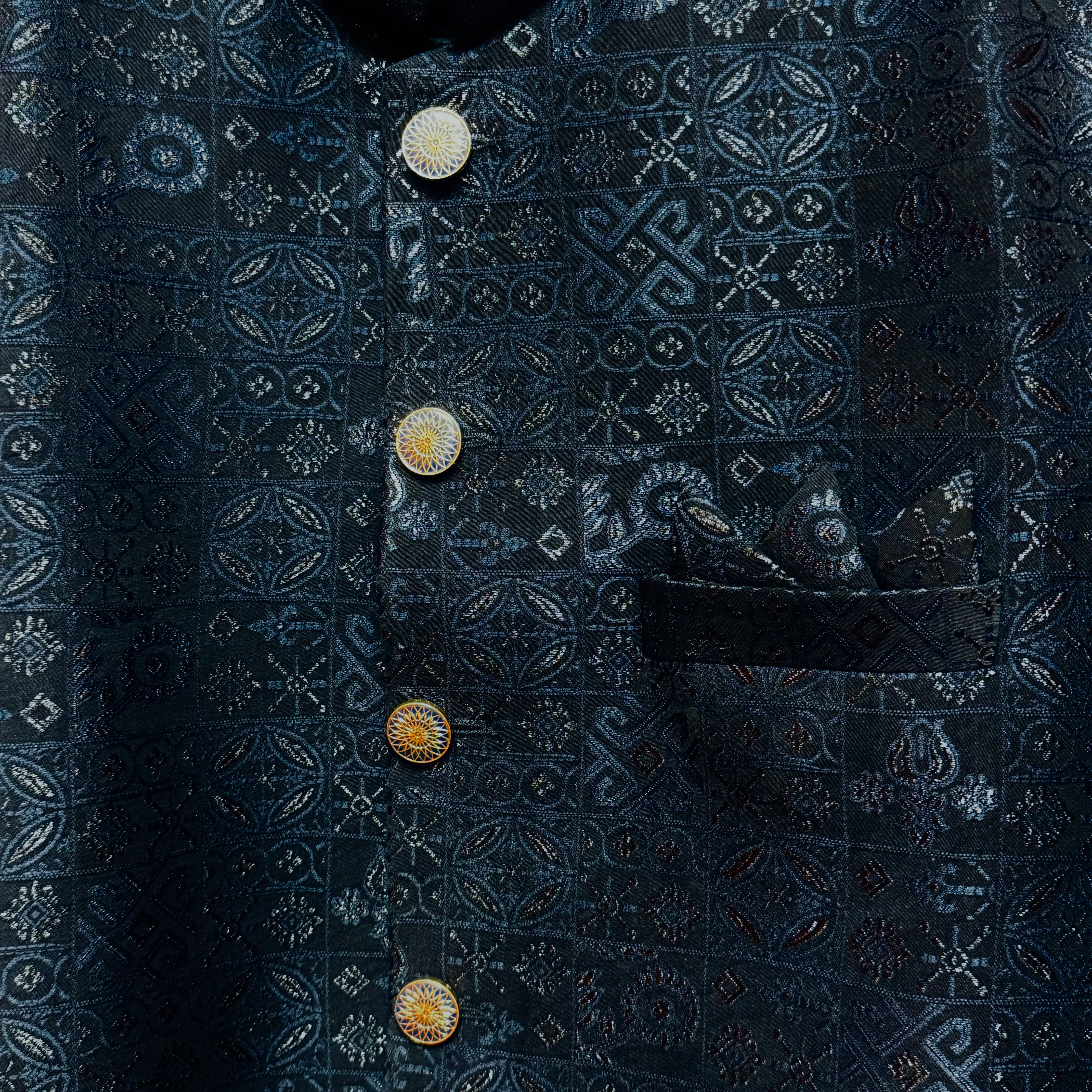 Square Jacquard Jodhpuri Jacket-Colors - Vintage India NYC