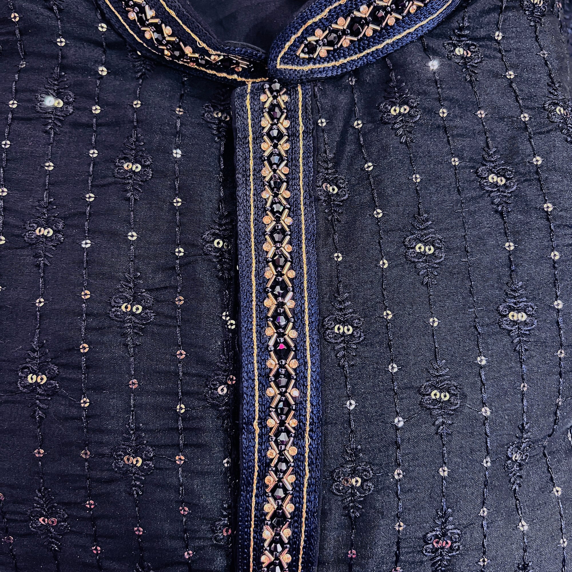 Navy Streaming Sequin Kurta - Vintage India NYC