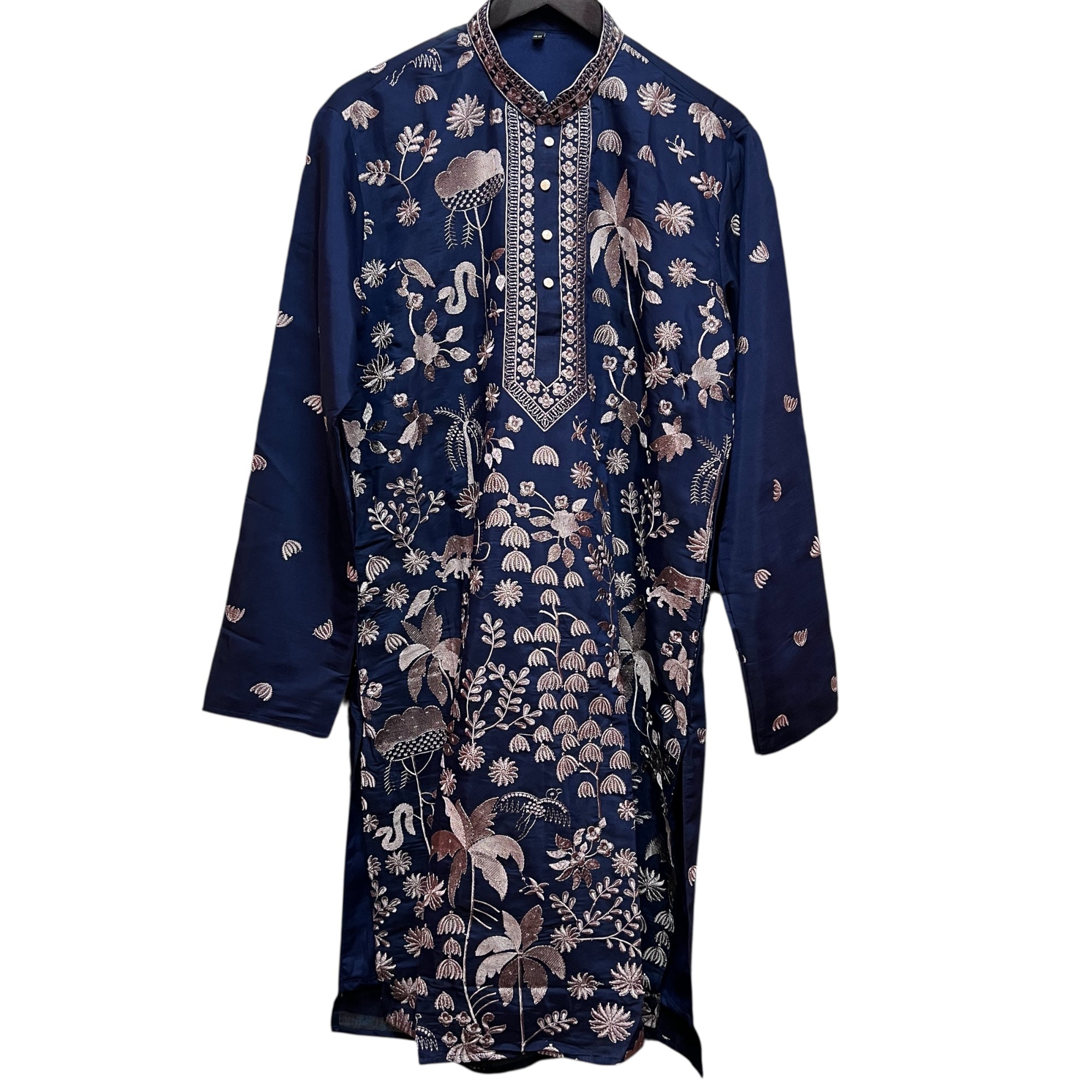 Navy w/ Tan Heavy Embroidered Kurta